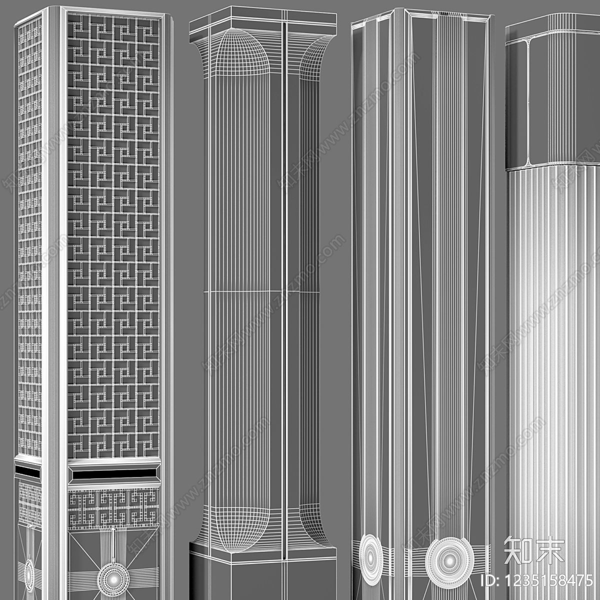 新中式柱子3D模型下载【ID:1235158475】