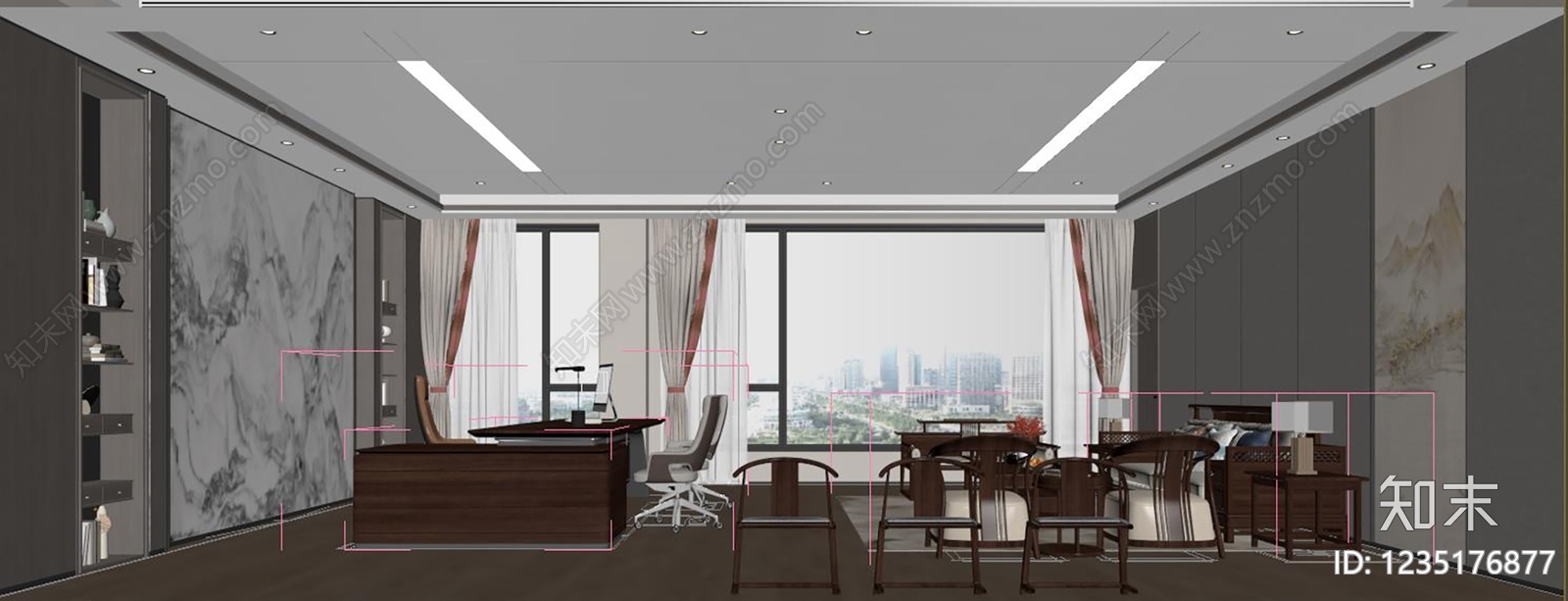 新中式董事长办公室3D模型下载【ID:1235176877】