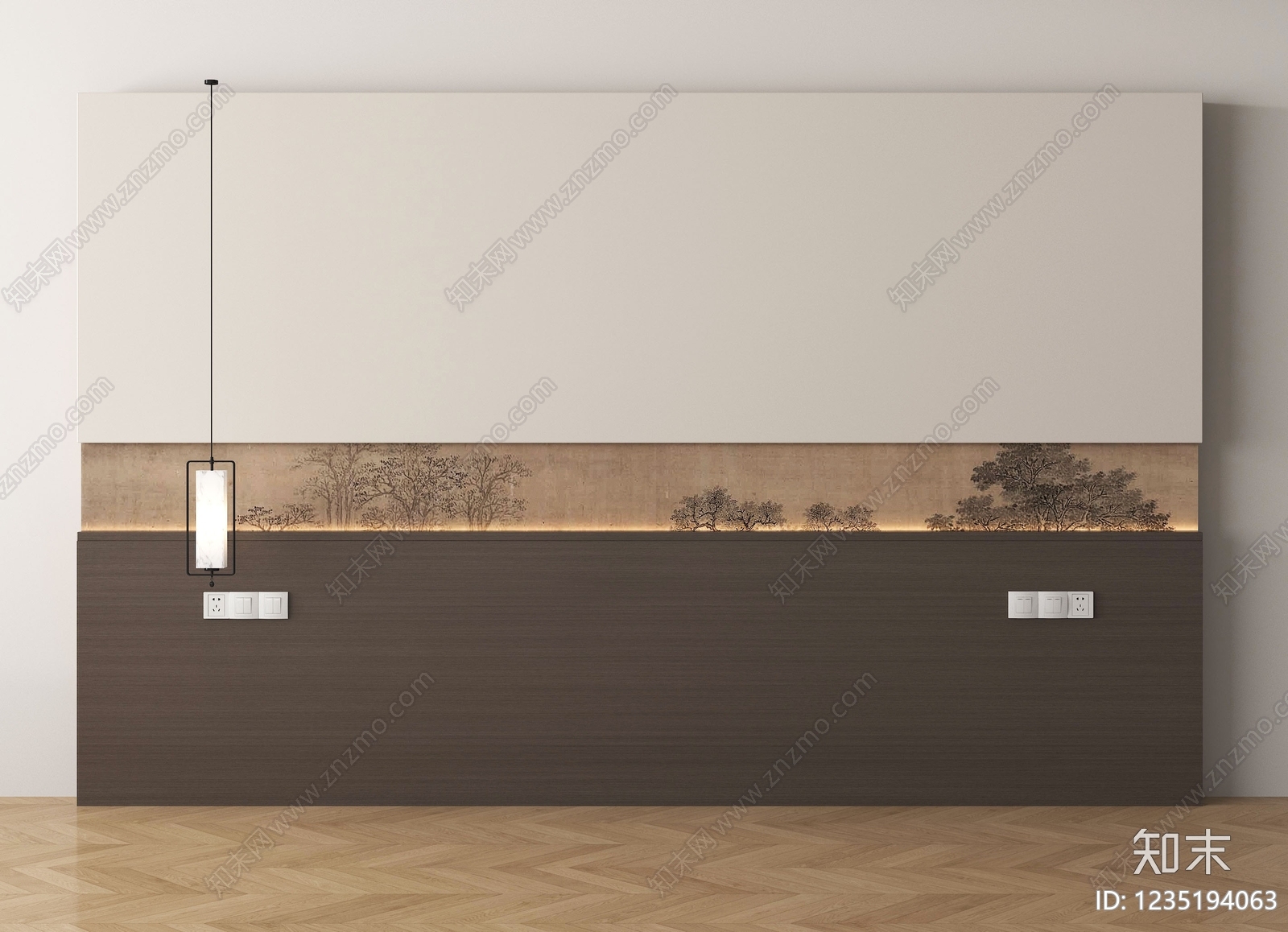 新中式床头背景墙3D模型下载【ID:1235194063】