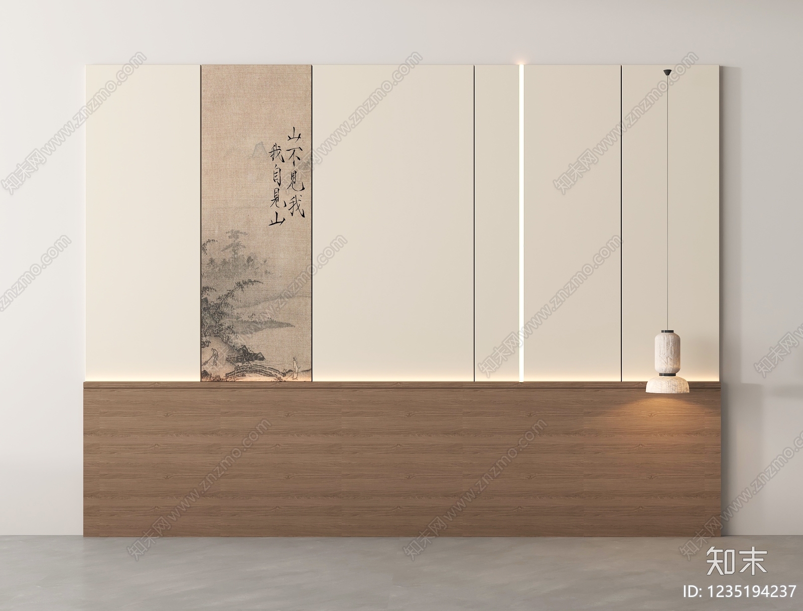 新中式床头背景墙3D模型下载【ID:1235194237】