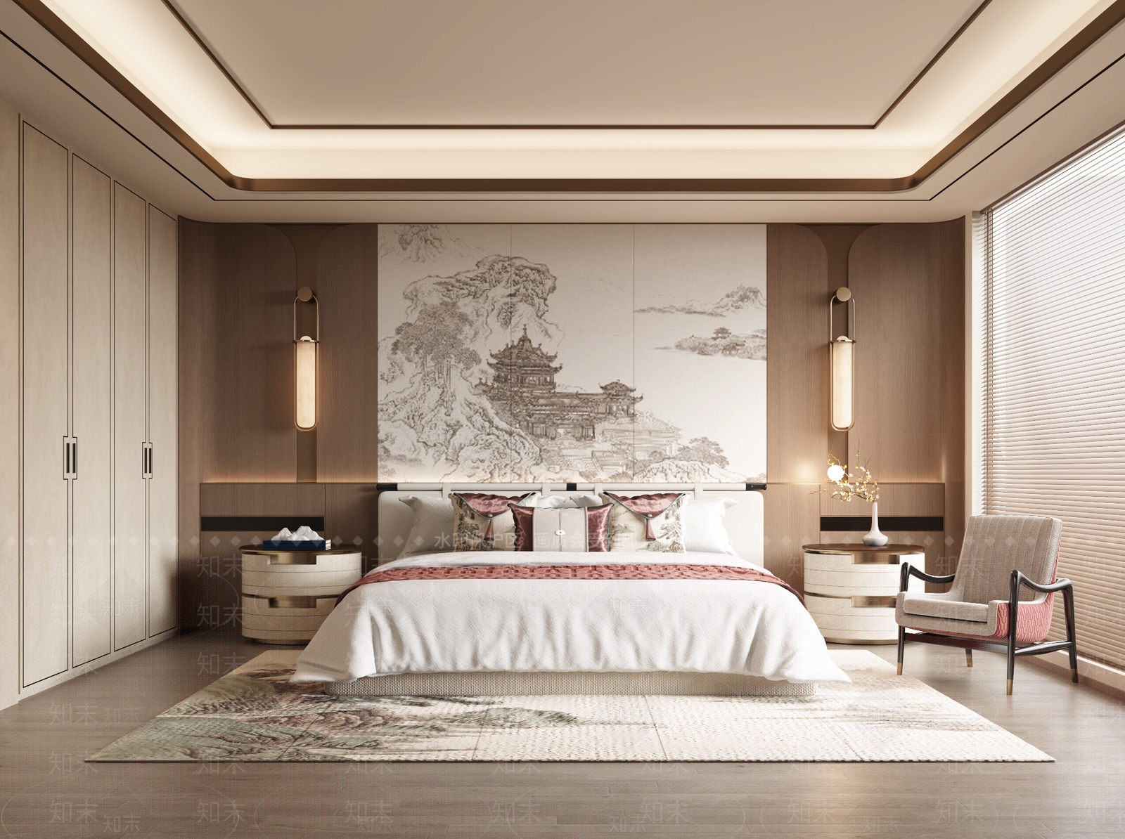 新中式主卧SU模型下载【ID:1235202096】