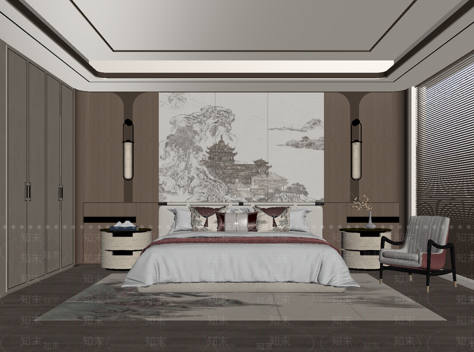新中式主卧SU模型下载【ID:1235202096】