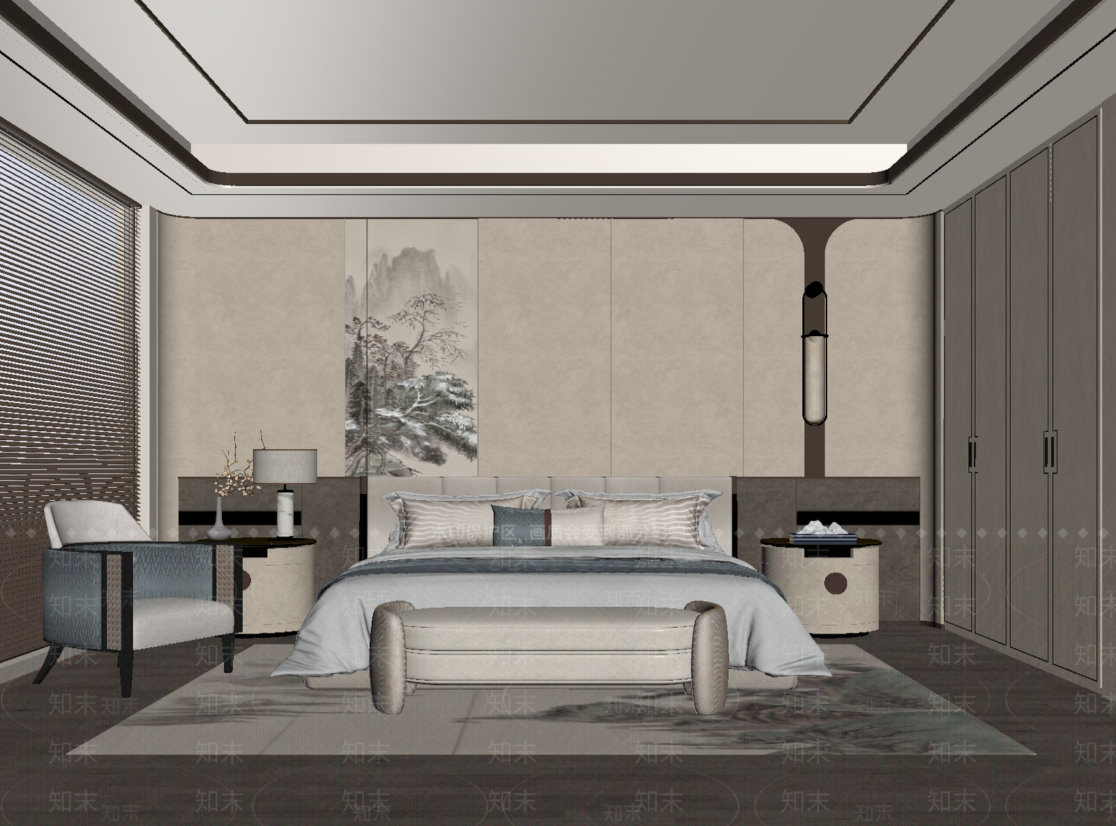 新中式主卧SU模型下载【ID:1235202681】