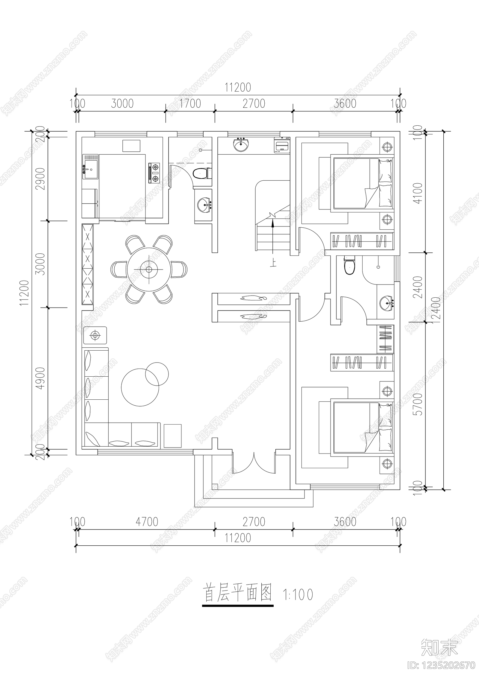 别墅建筑cad施工图下载【ID:1235202670】
