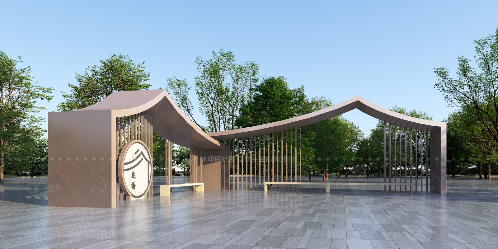 新中式景观廊架3D模型下载【ID:1235206346】