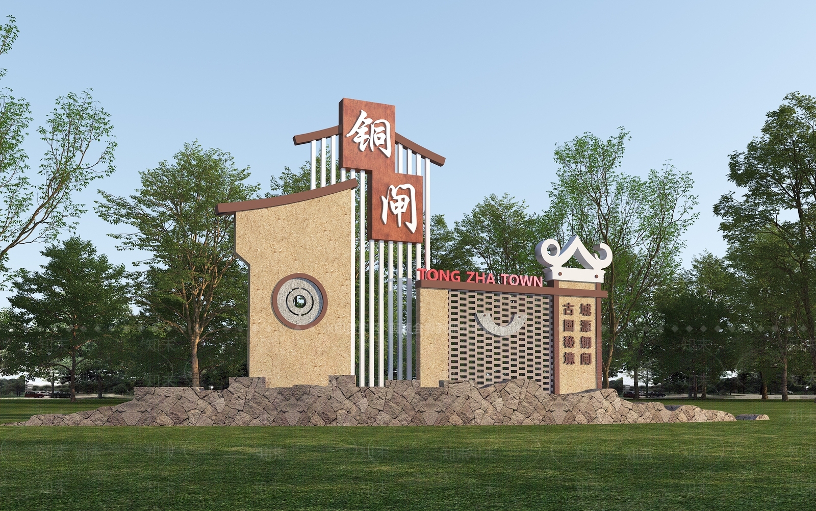 新中式景观景观导视3D模型下载【ID:1235224500】