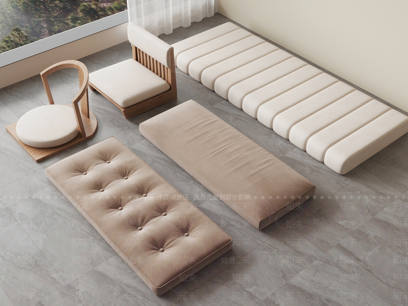日式坐垫3D模型下载【ID:1235227597】