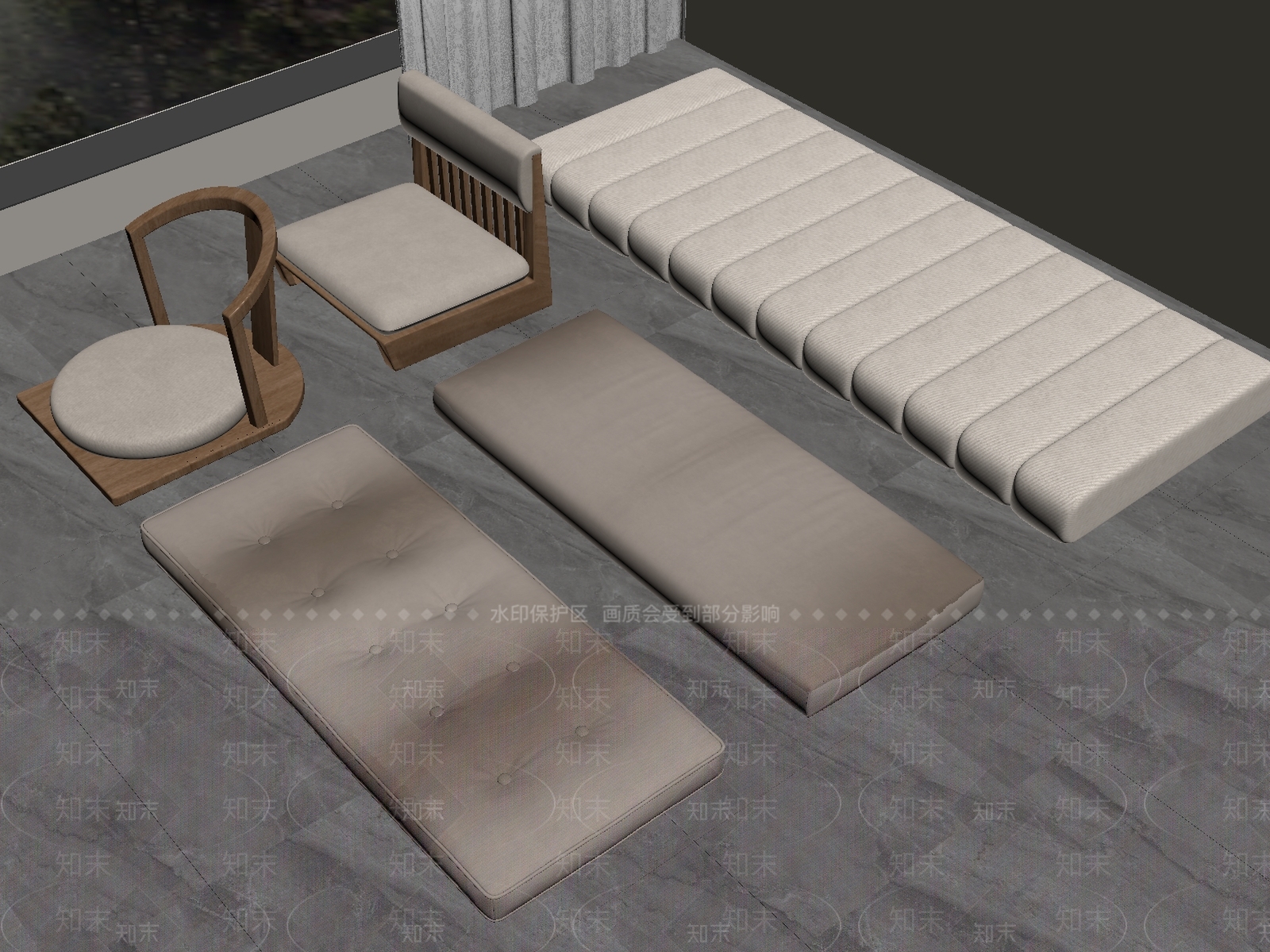 日式坐垫3D模型下载【ID:1235227597】
