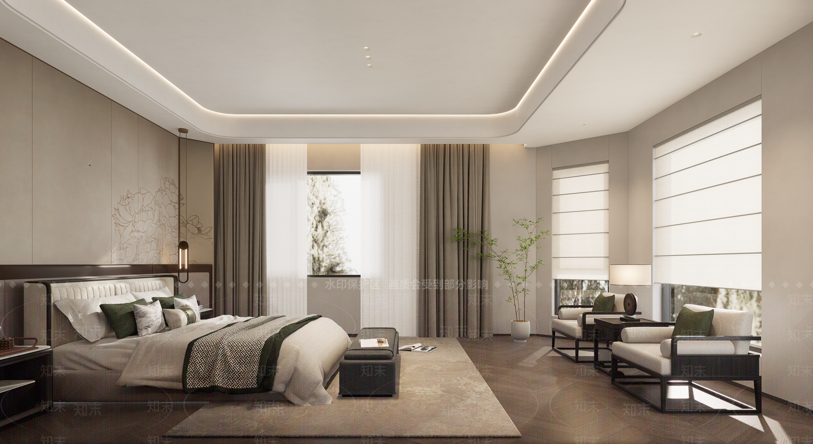 新中式主卧SU模型下载【ID:1235245390】