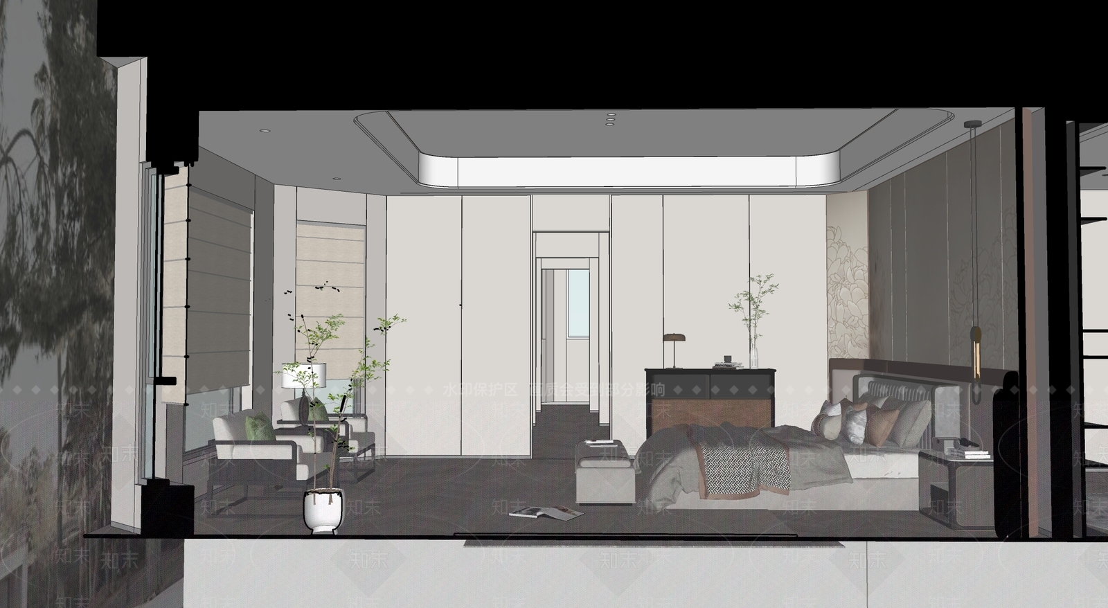 新中式主卧SU模型下载【ID:1235245390】