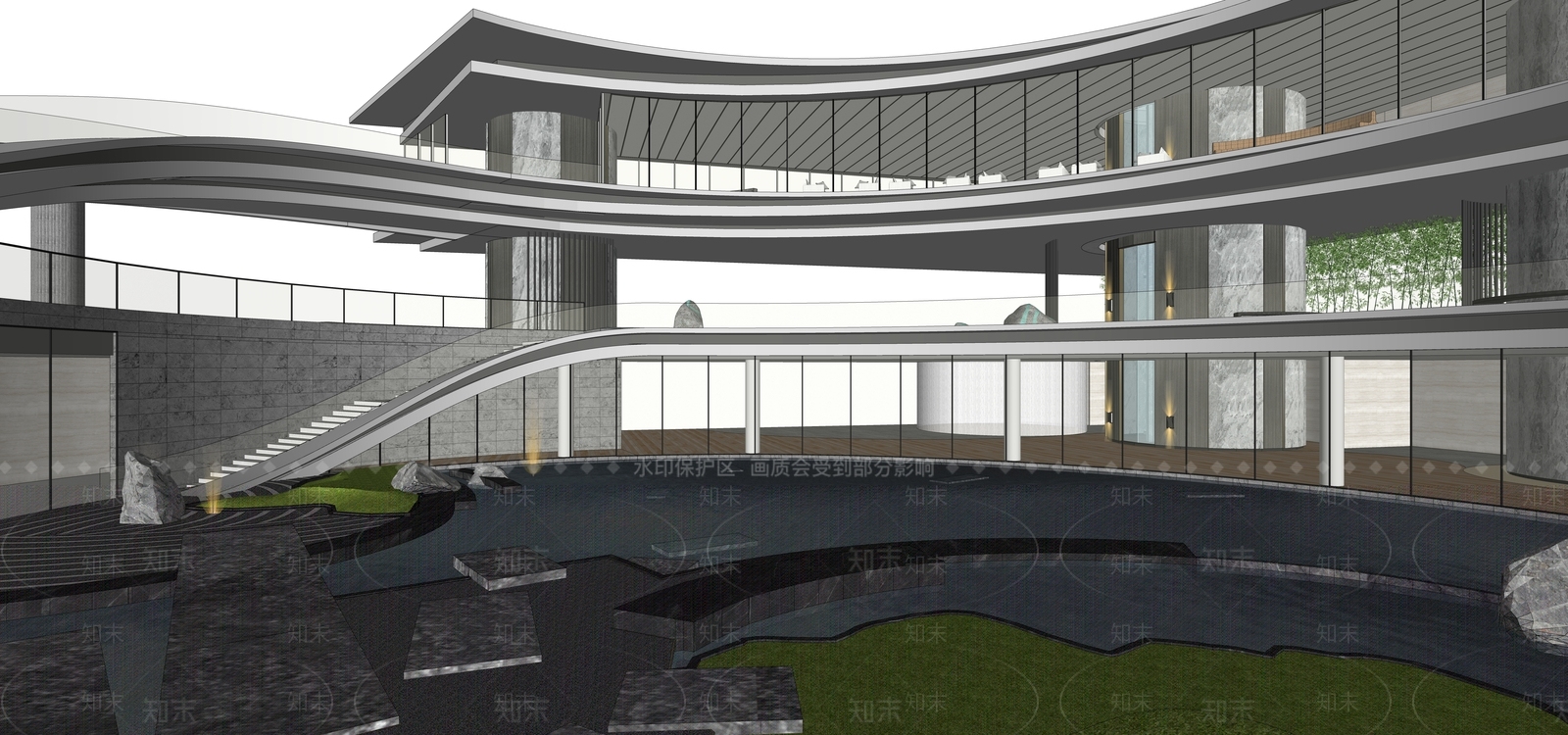 现代主义售楼处外观3D模型下载【ID:1235248799】