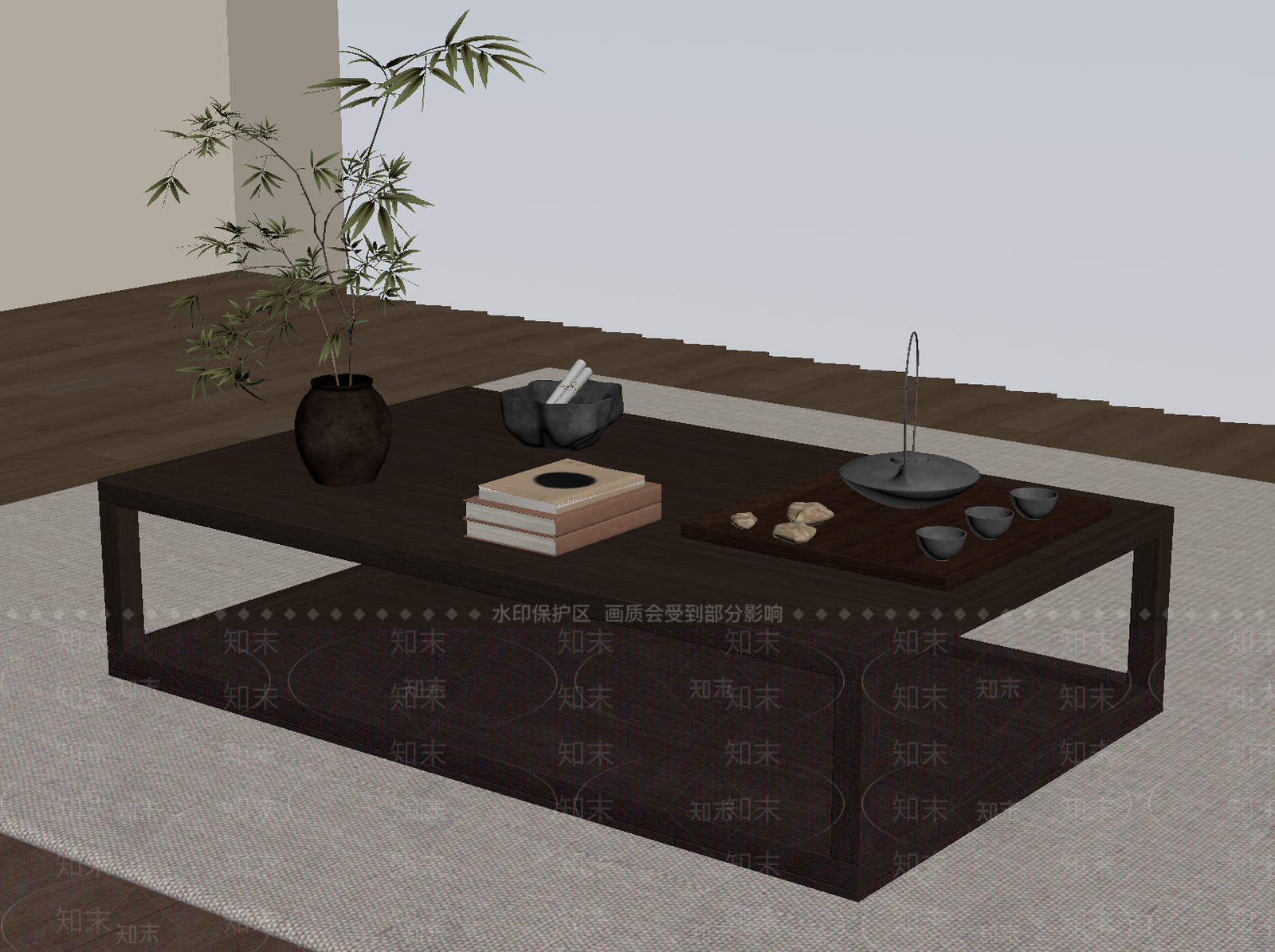 新中式茶几SU模型下载【ID:1235273530】