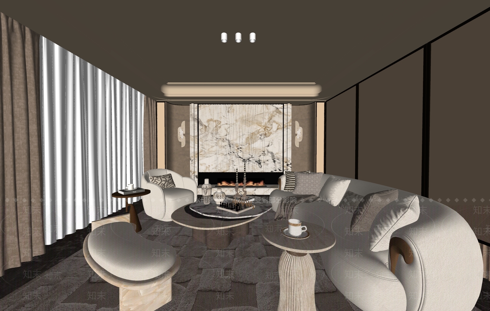 轻奢家居客厅SU模型下载【ID:1235280136】