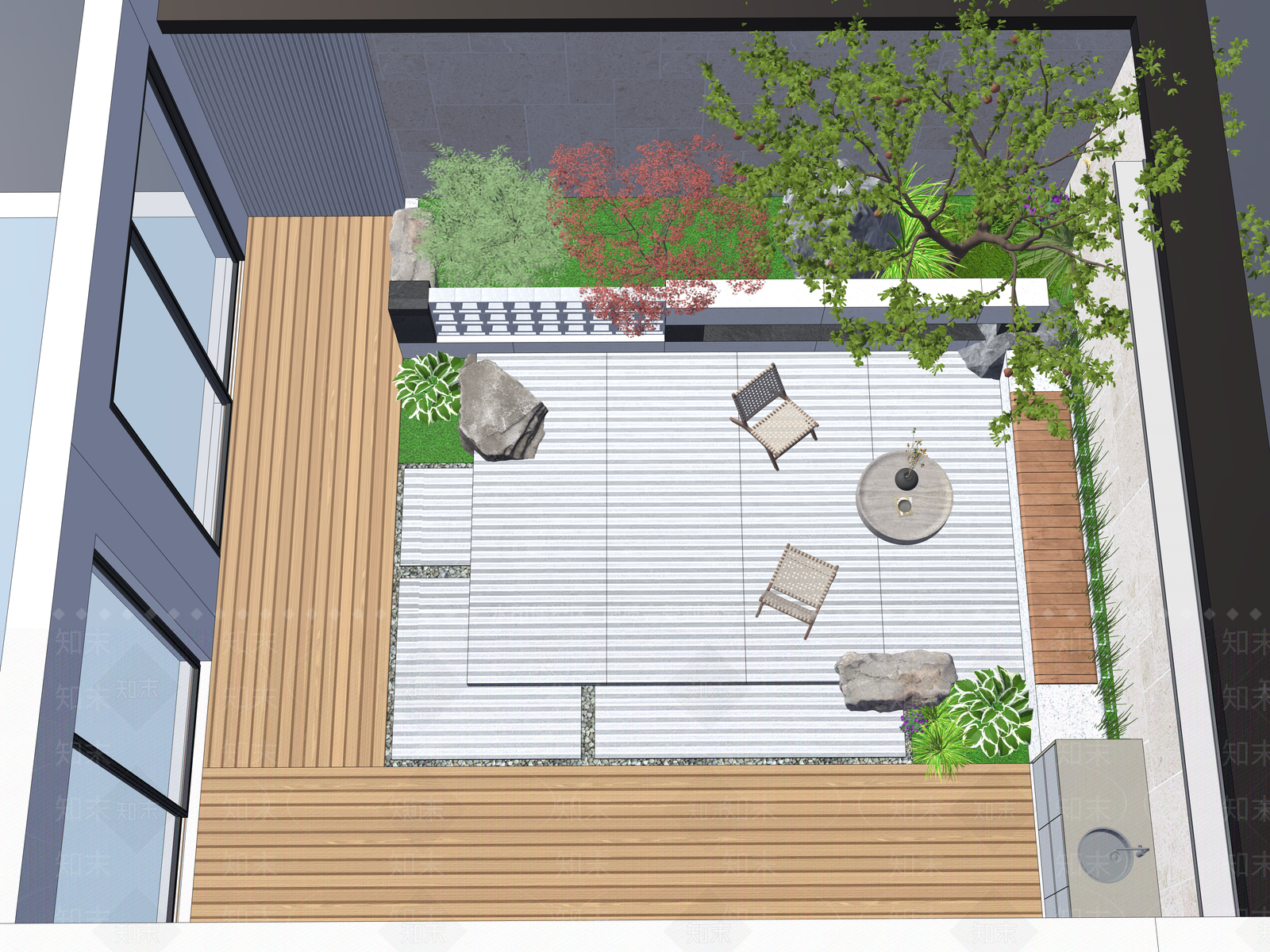 新中式景观别墅庭院SU模型下载【ID:1235281575】