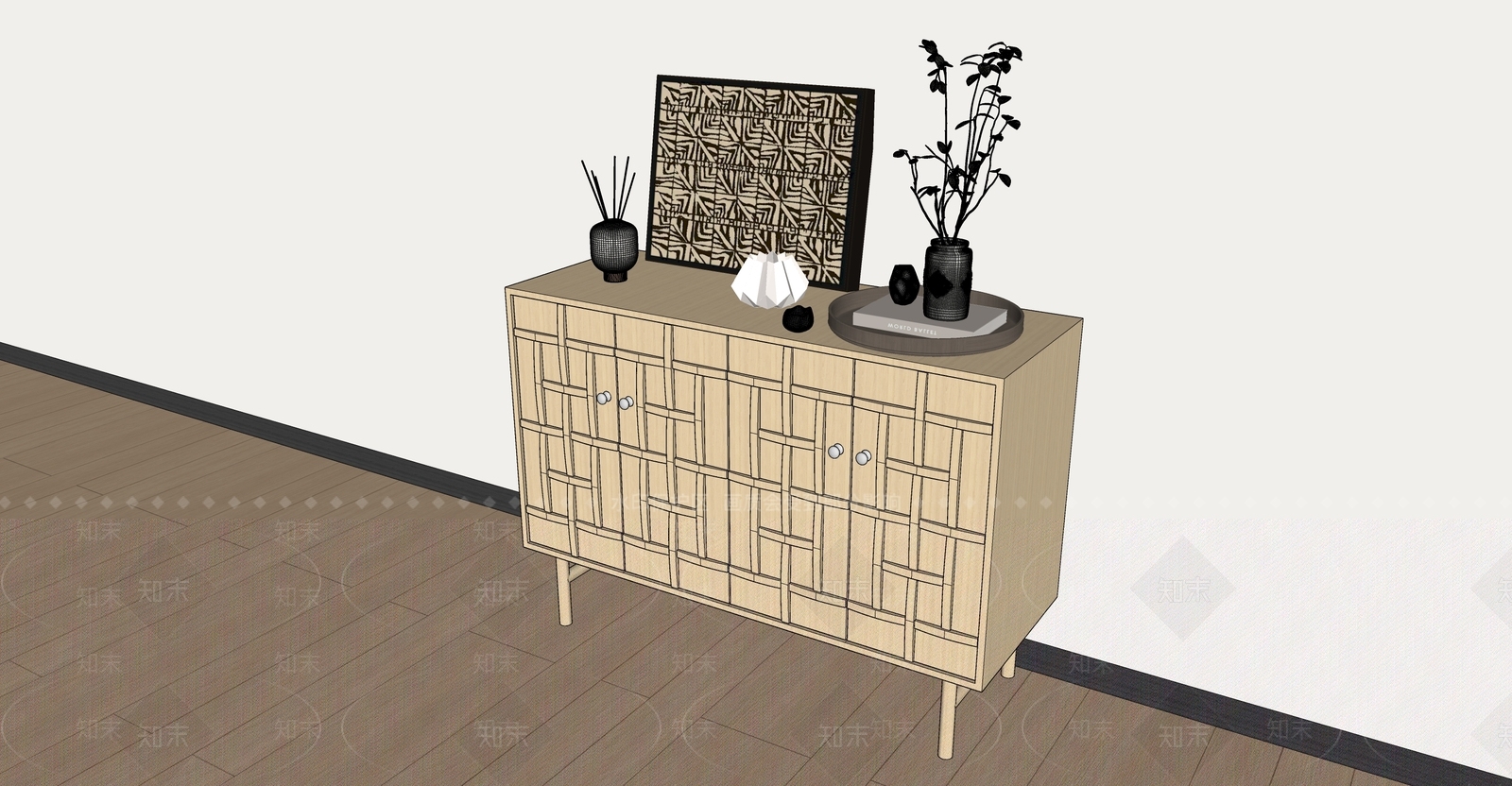 原木风餐边柜SU模型下载【ID:1235283610】
