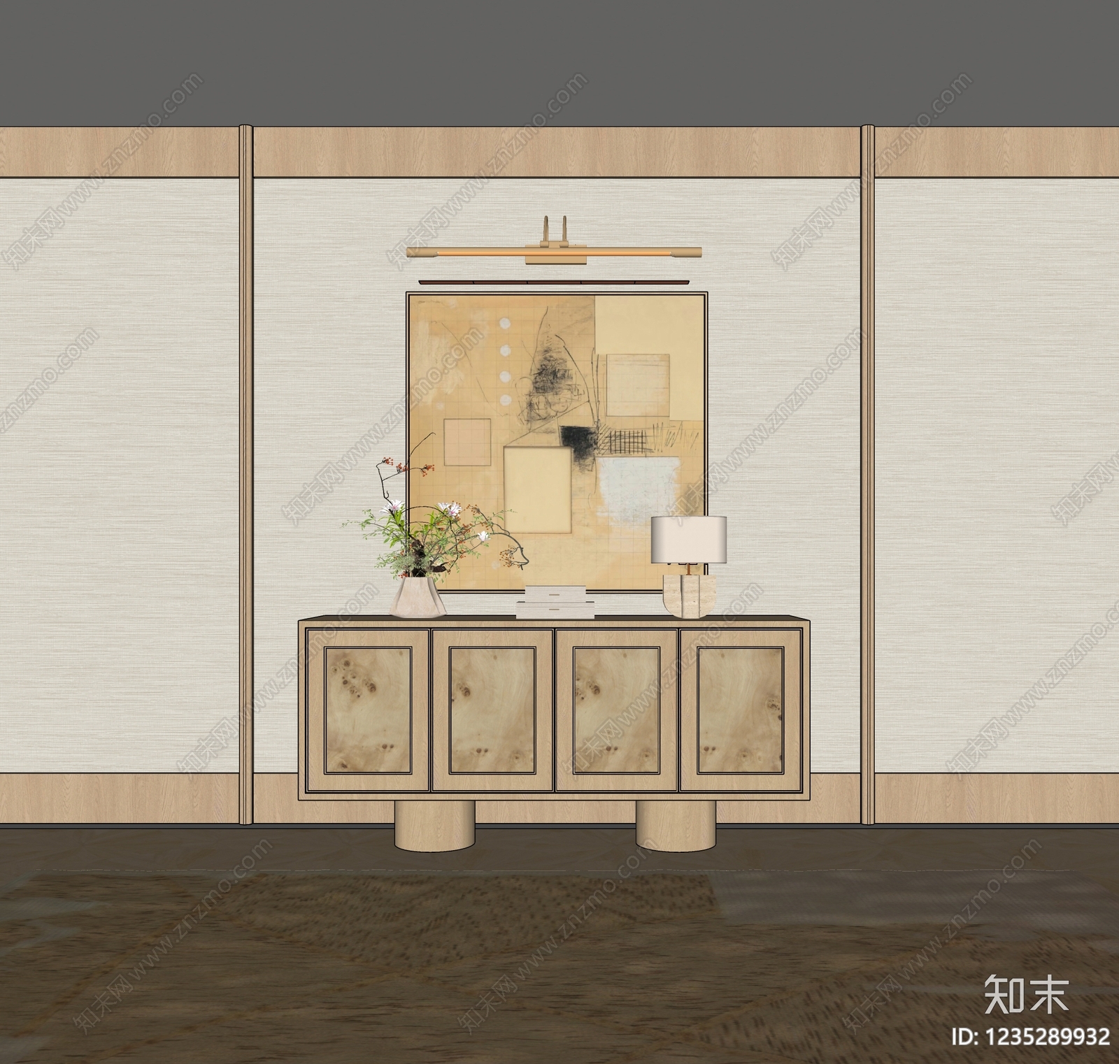 奶油风家居客厅SU模型下载【ID:1235289932】