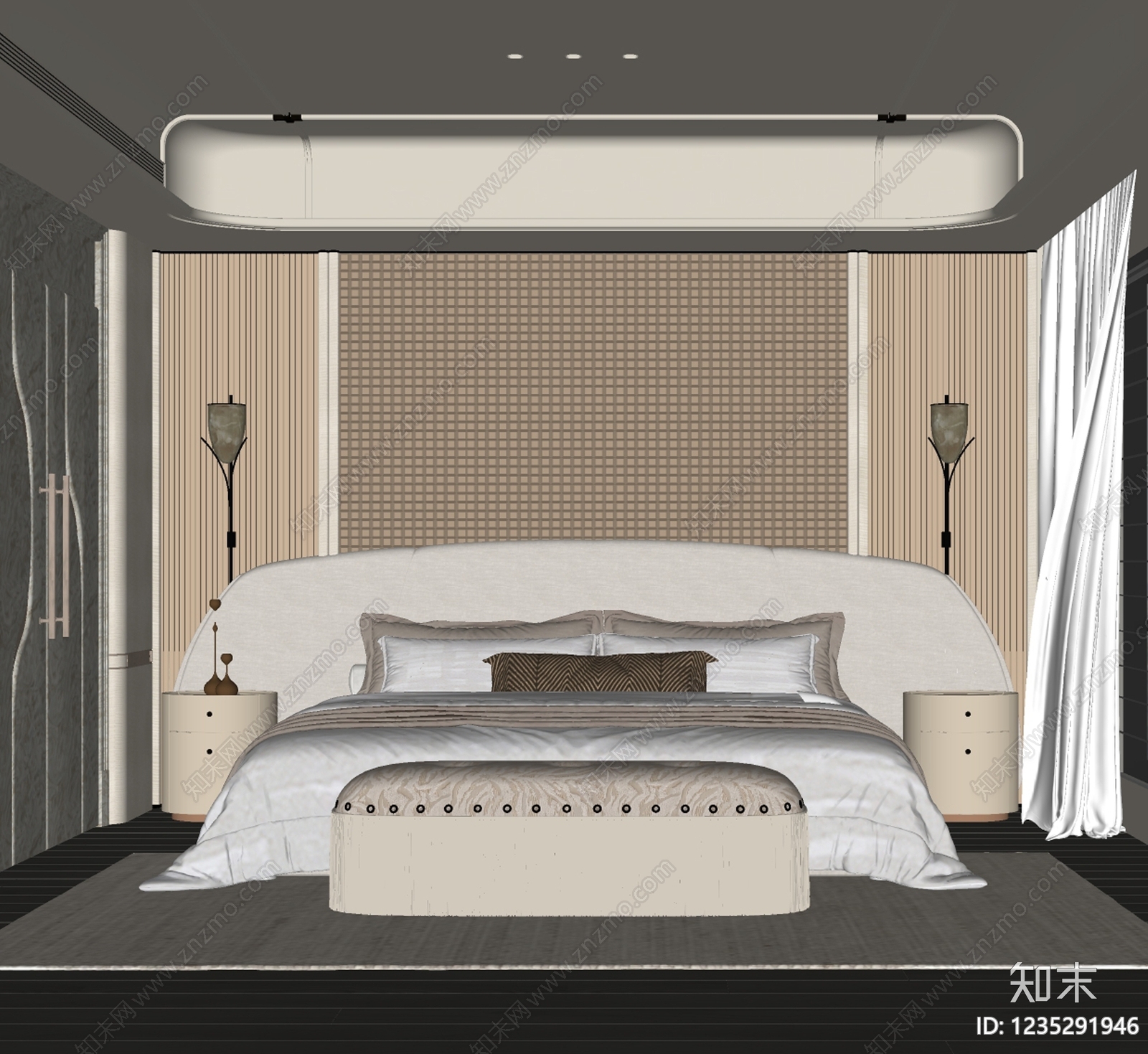 奶油风主卧SU模型下载【ID:1235291946】