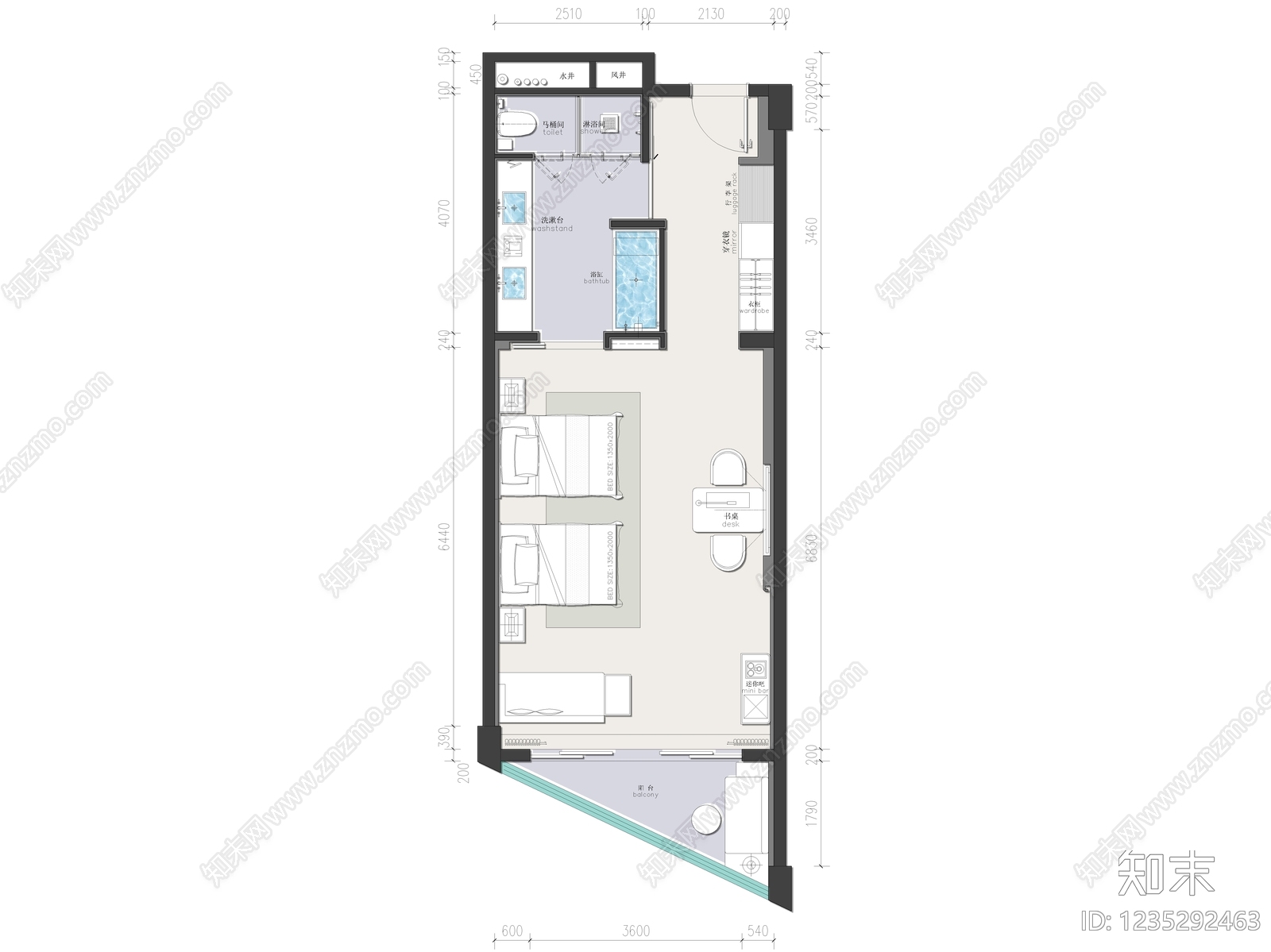 酒店客房cad施工图下载【ID:1235292463】