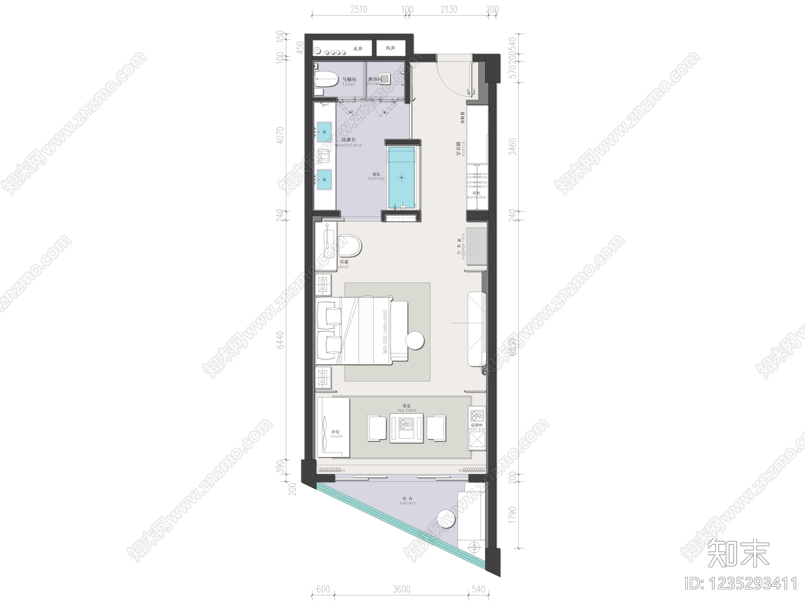 酒店客房cad施工图下载【ID:1235293411】