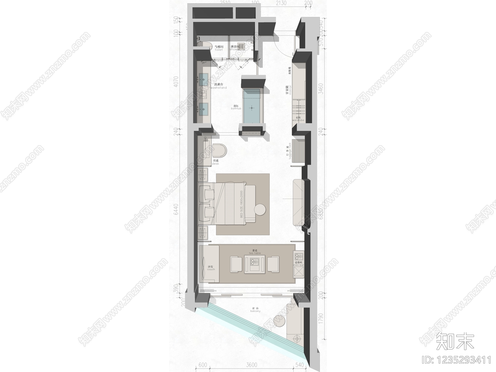 酒店客房cad施工图下载【ID:1235293411】