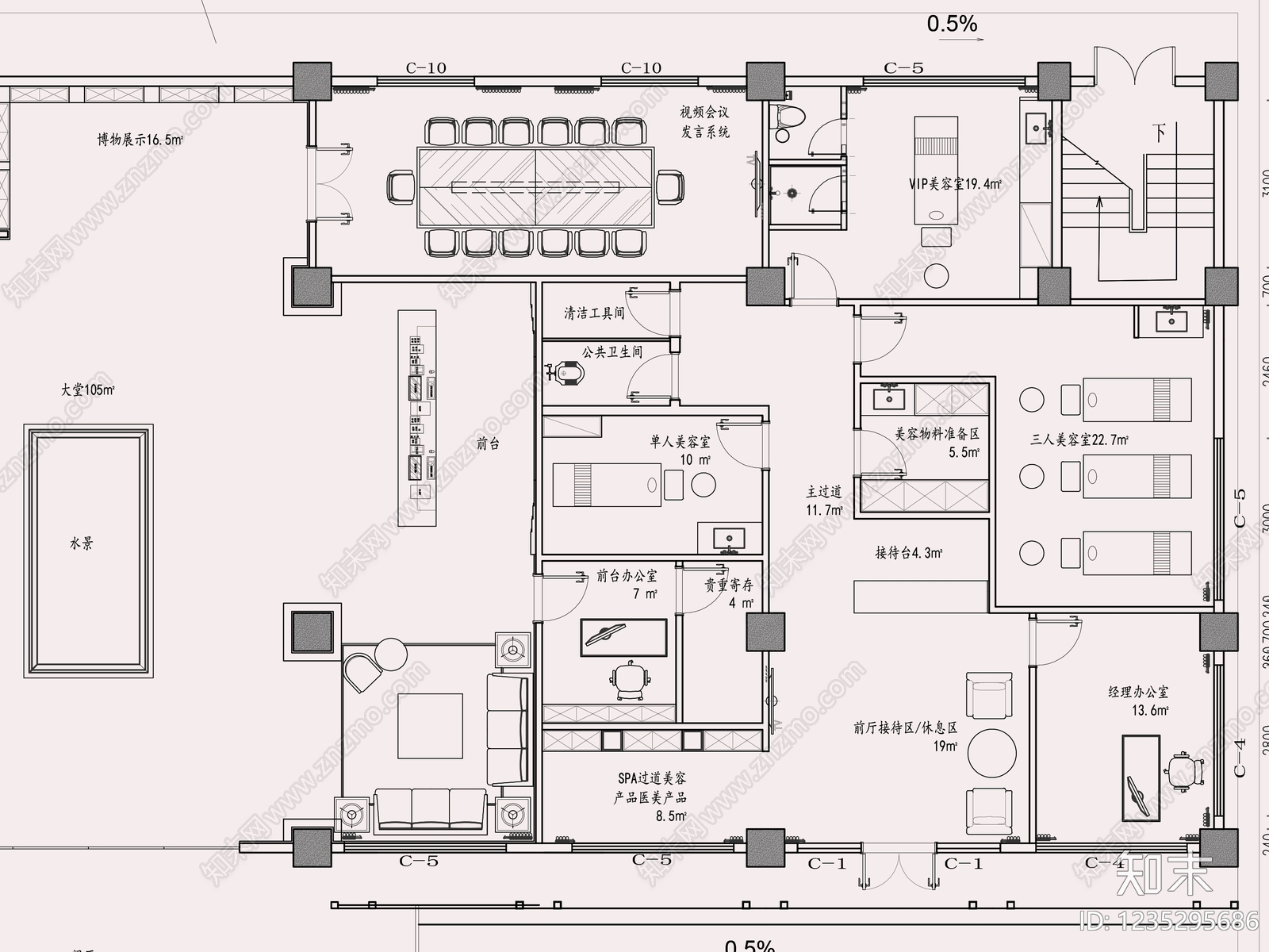 酒店公区cad施工图下载【ID:1235295686】