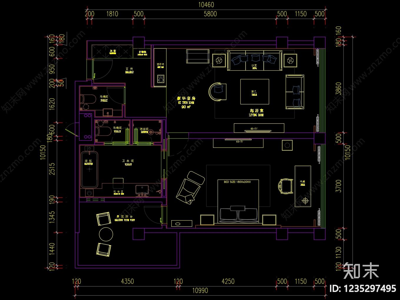 酒店套房cad施工图下载【ID:1235297495】