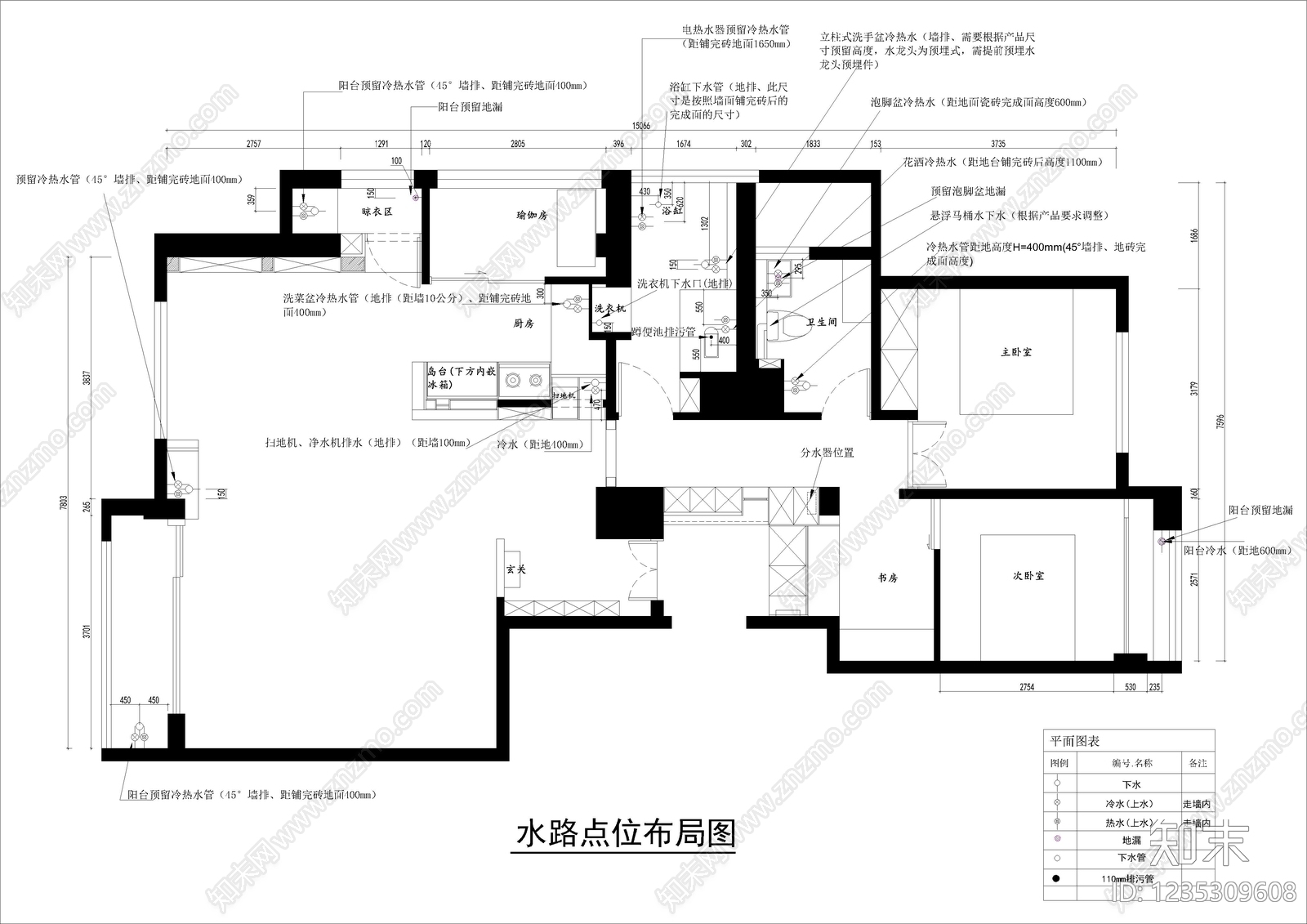 小户型平层cad施工图下载【ID:1235309608】