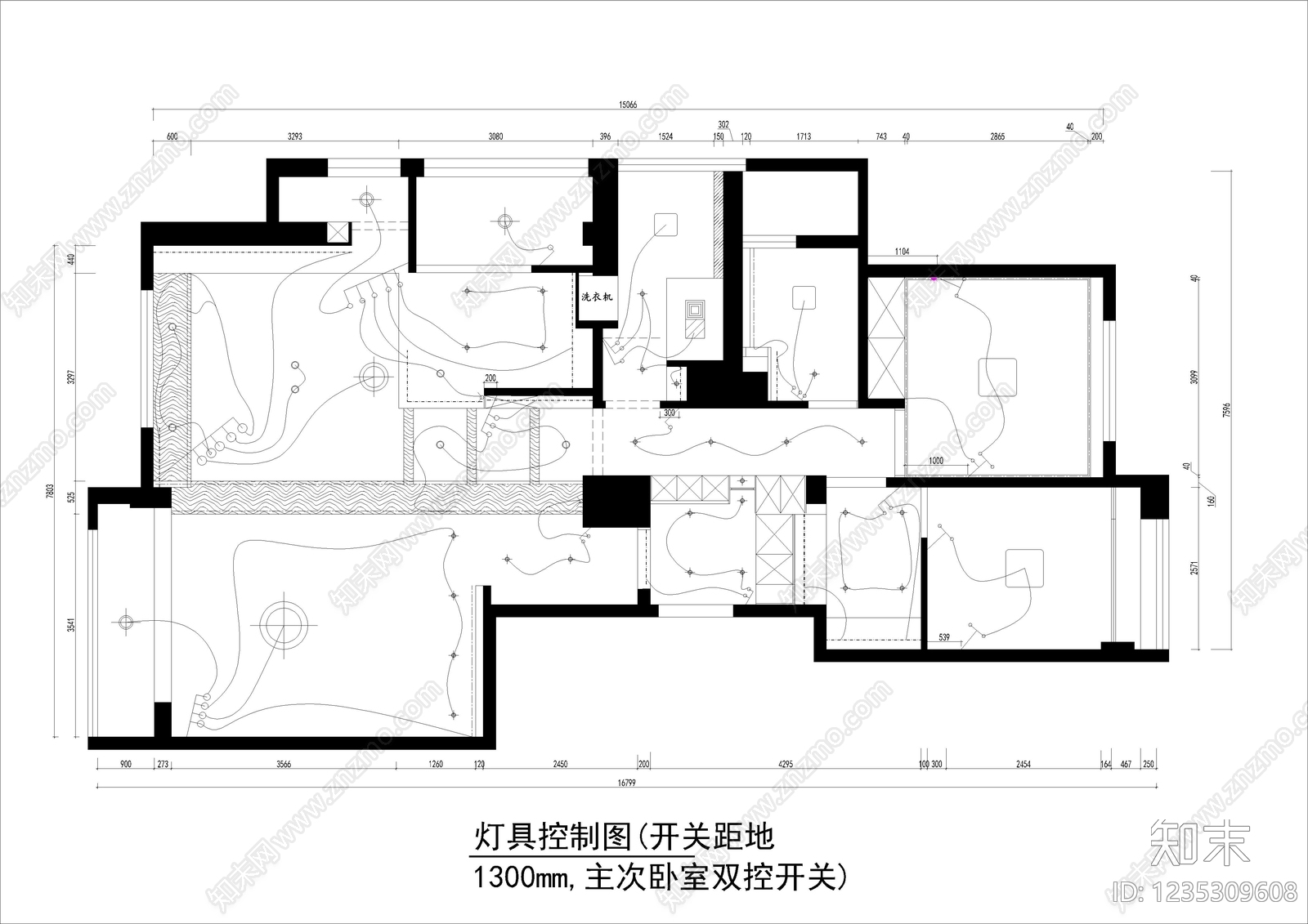 小户型平层cad施工图下载【ID:1235309608】