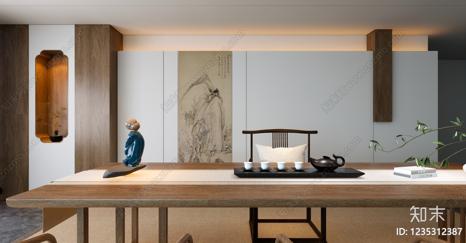 新中式茶室SU模型下载【ID:1235312387】