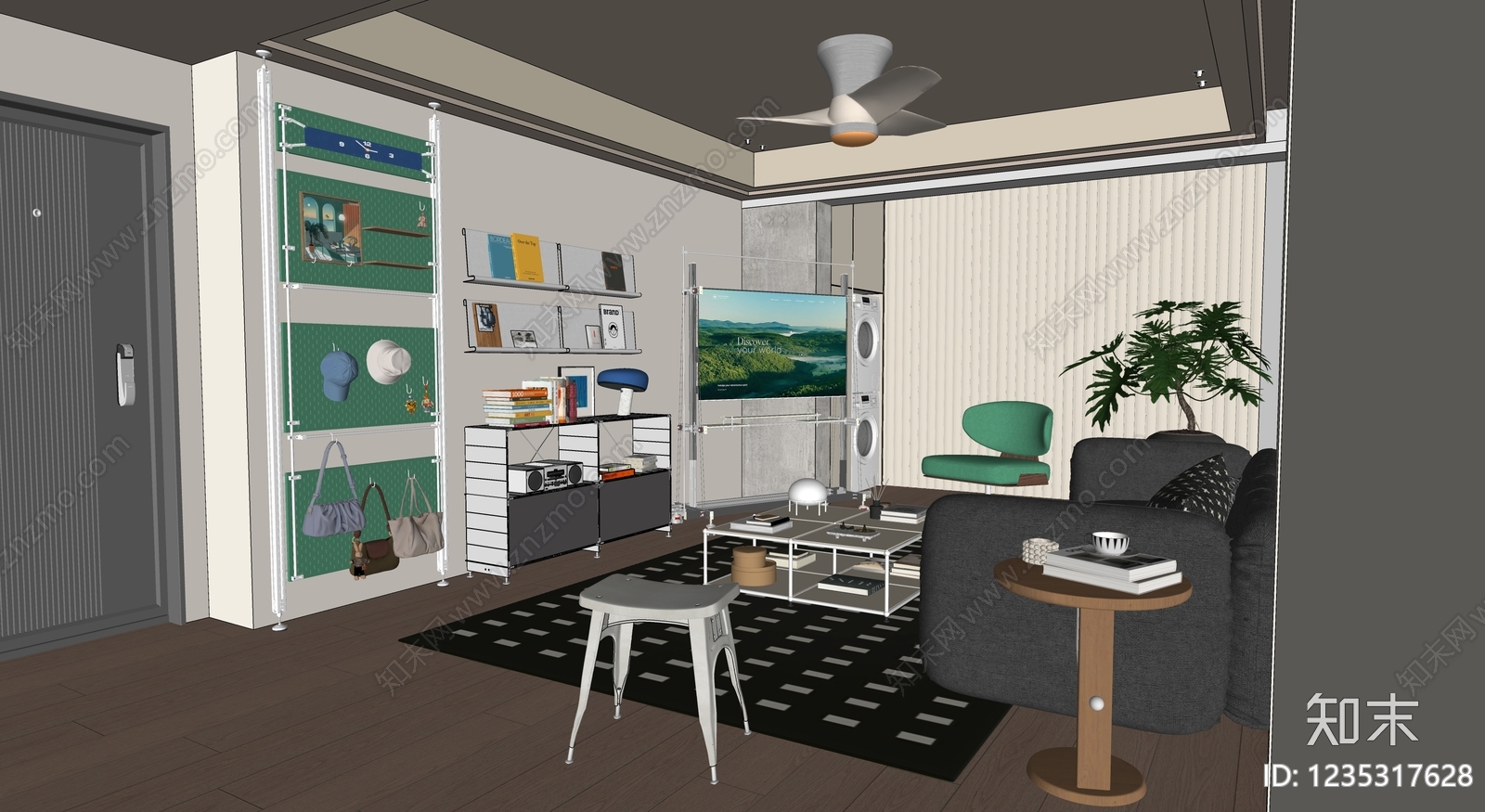 现代家居客厅SU模型下载【ID:1235317628】