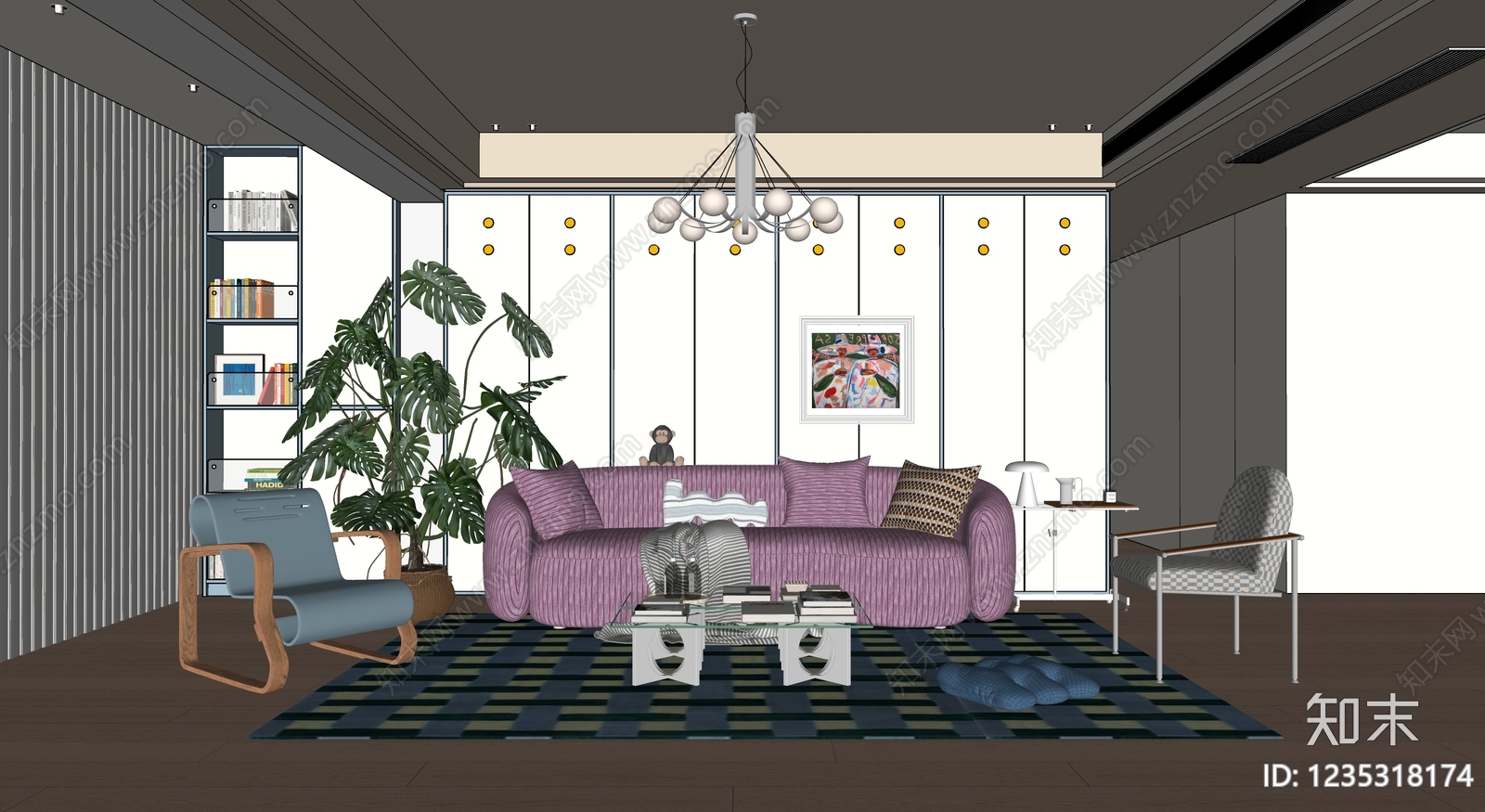 现代家居客厅SU模型下载【ID:1235318174】