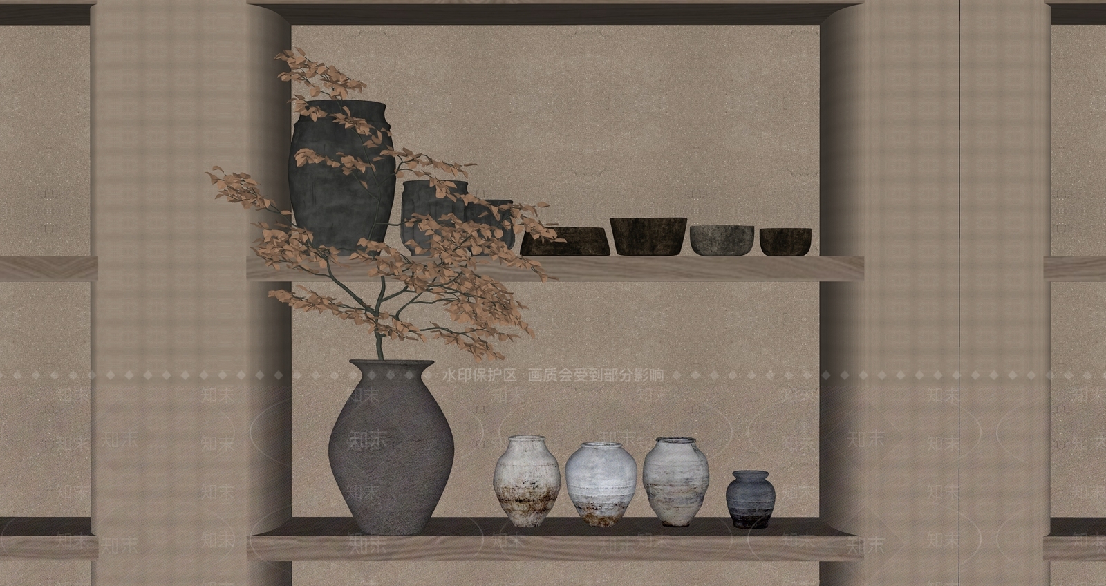 侘寂摆件组合SU模型下载【ID:1235348253】