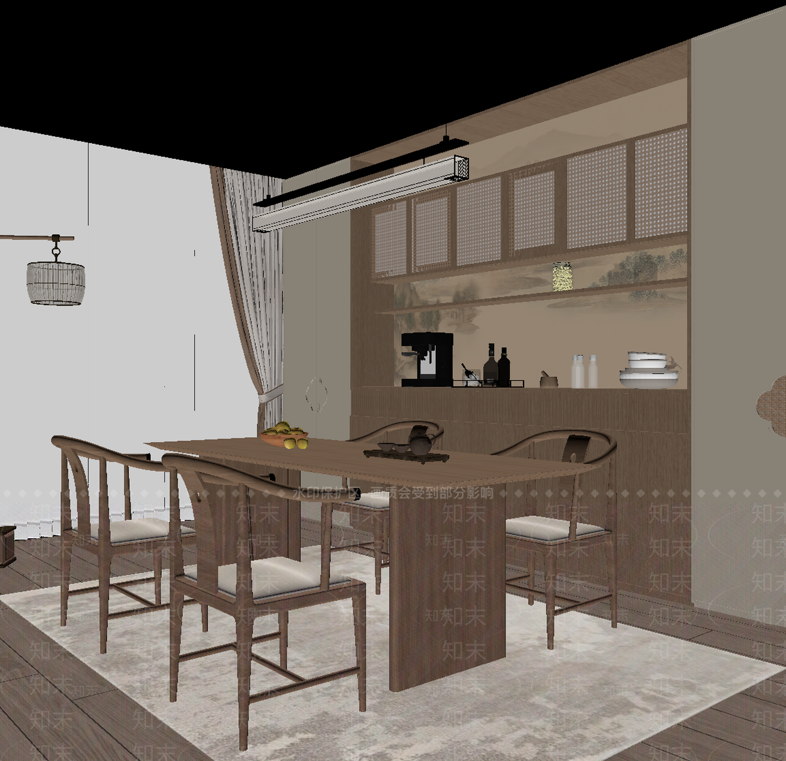新中式家居餐厅SU模型下载【ID:1235349753】