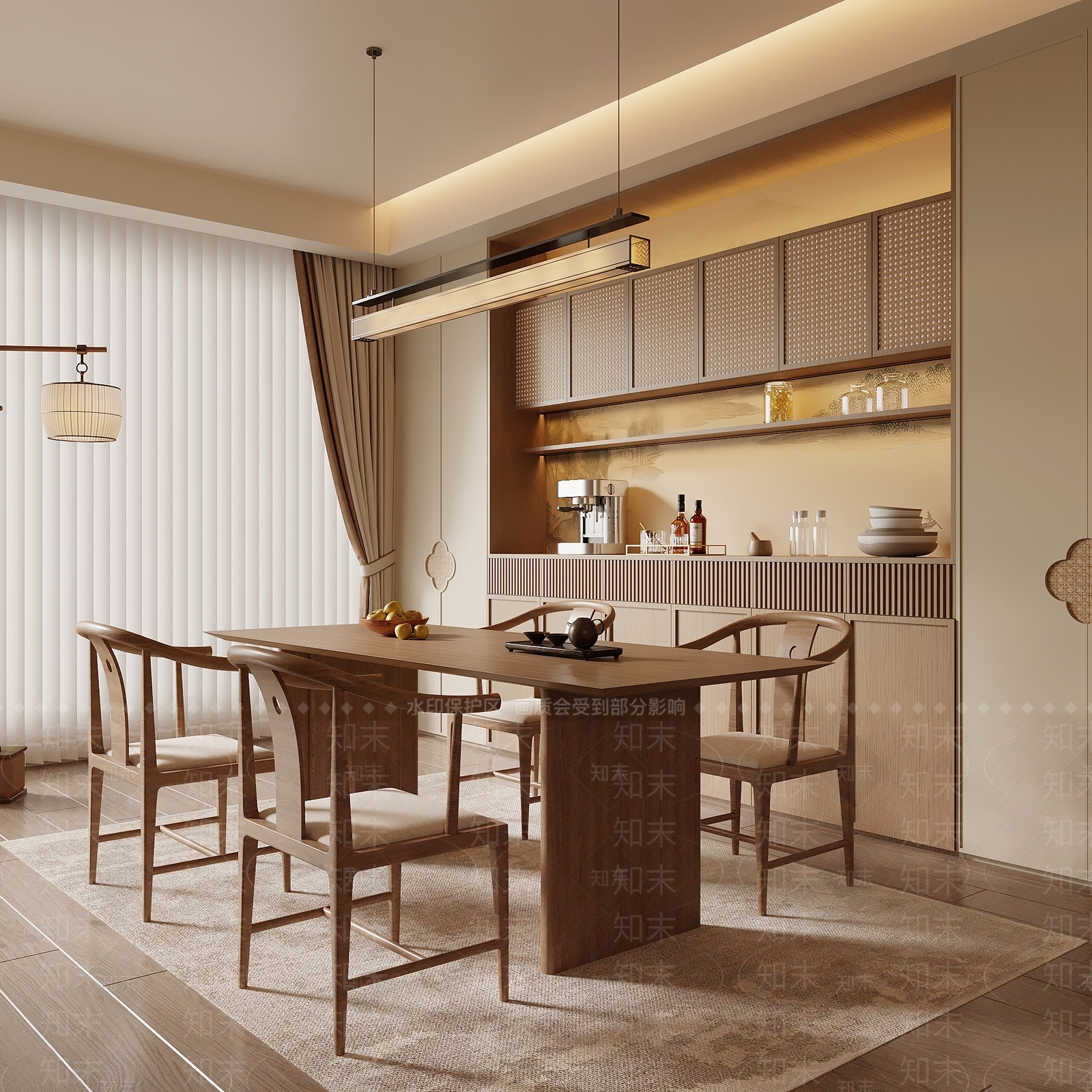 新中式家居餐厅SU模型下载【ID:1235349753】