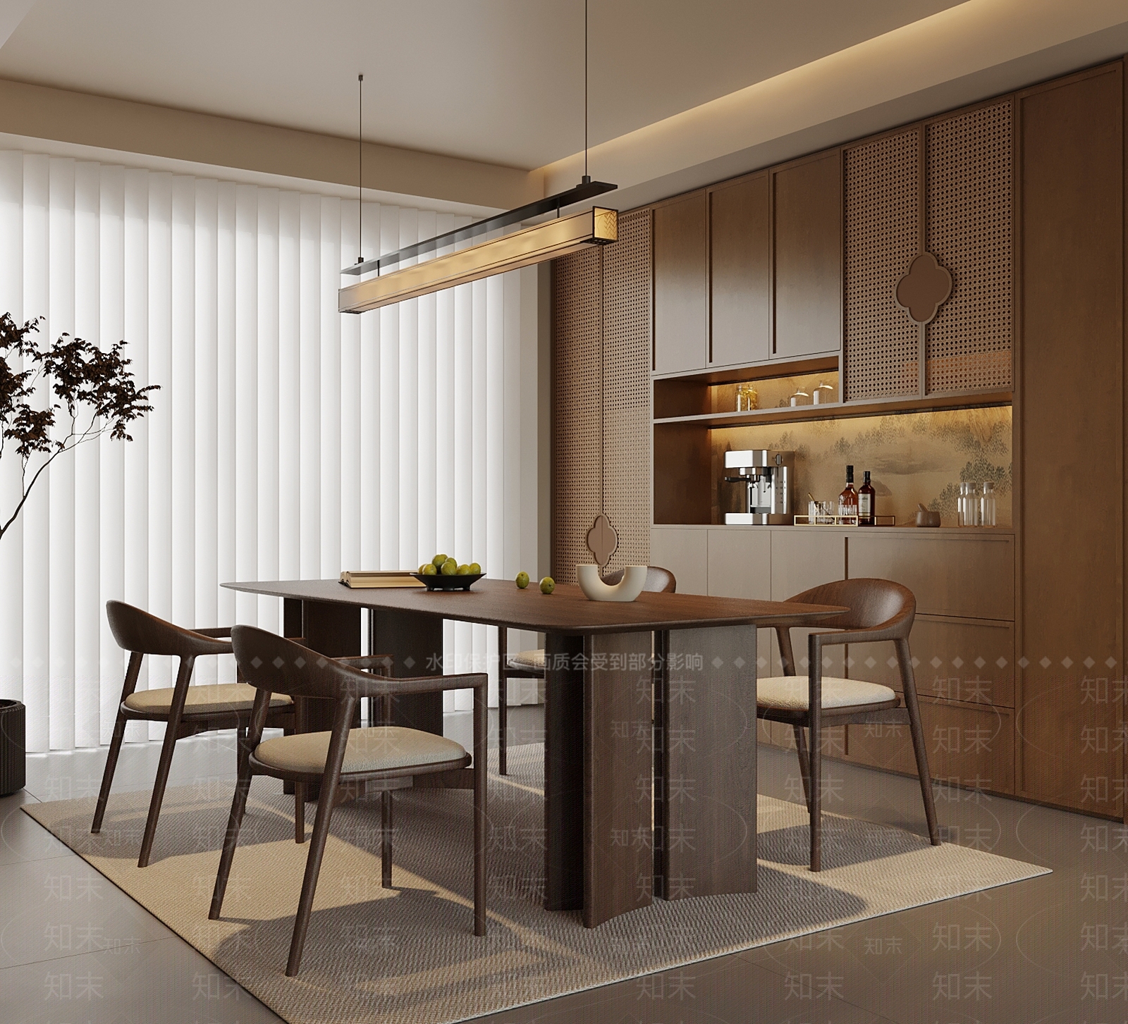 新中式家居餐厅SU模型下载【ID:1235349718】