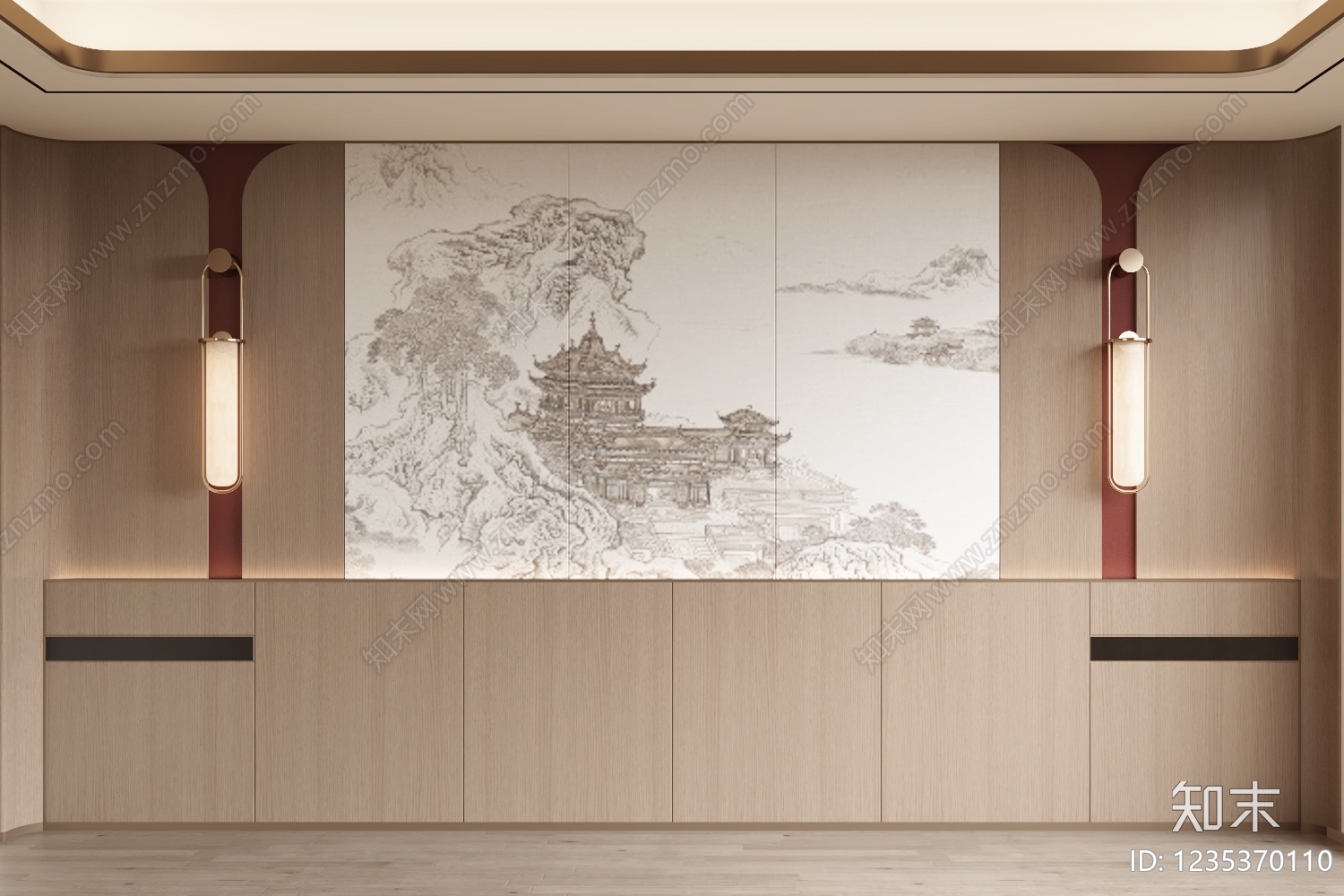 新中式电视背景墙3D模型下载【ID:1235370110】