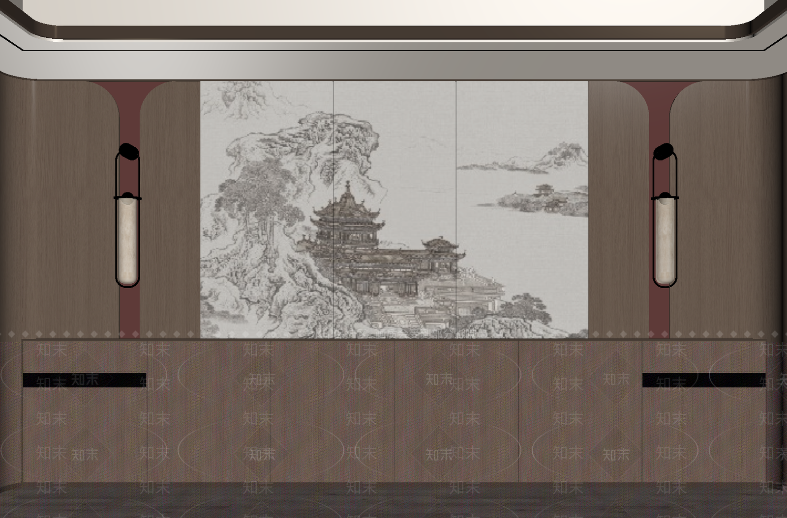 新中式电视背景墙3D模型下载【ID:1235370110】