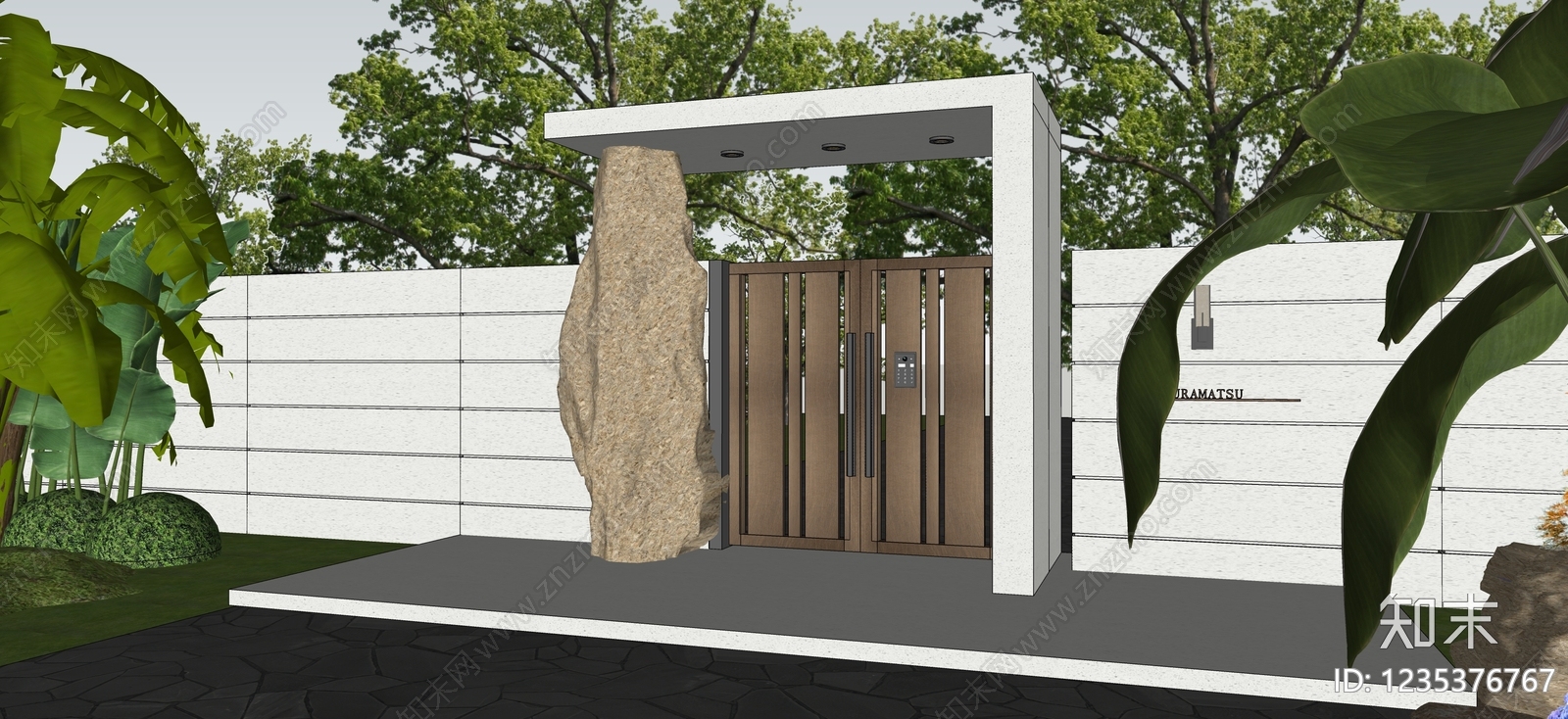新中式景观入口大门SU模型下载【ID:1235376767】