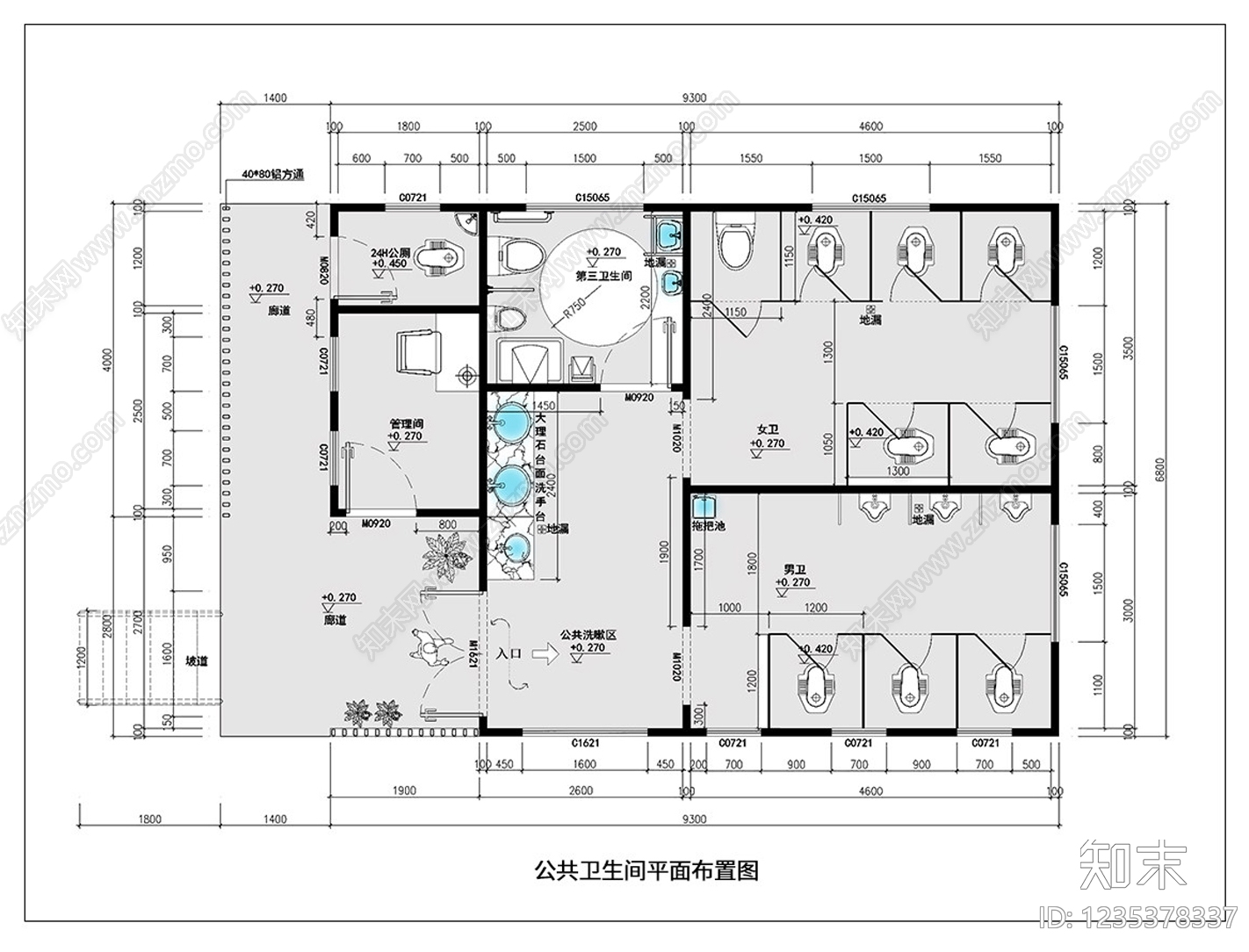 公共卫生间cad施工图下载【ID:1235378337】