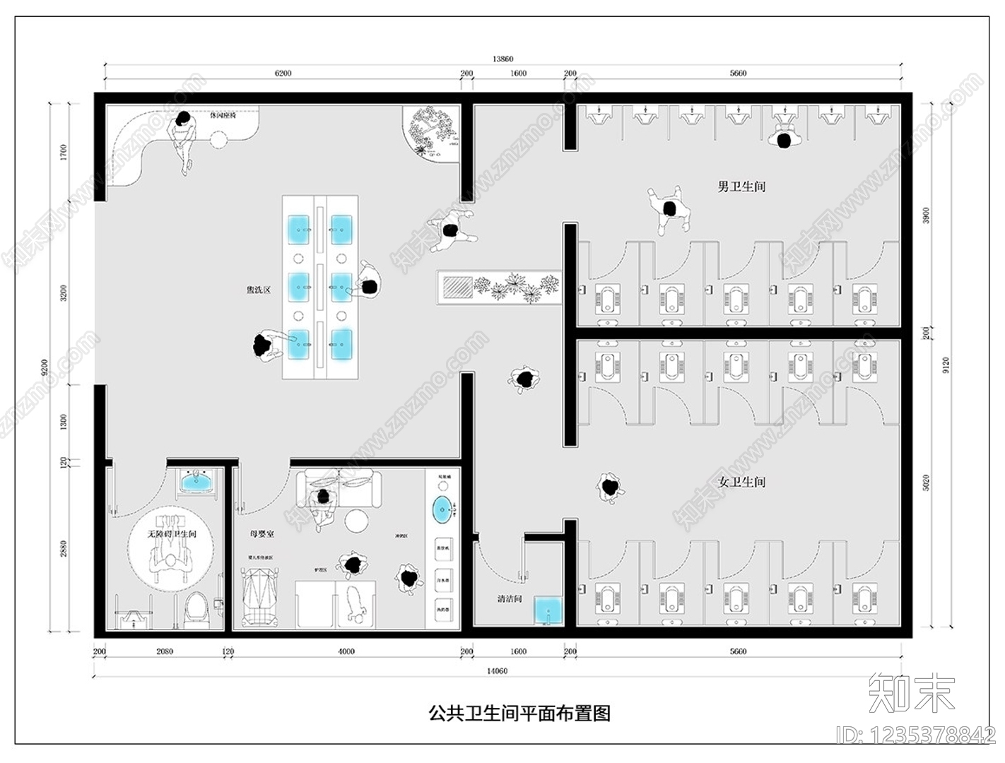 公共卫生间cad施工图下载【ID:1235378842】