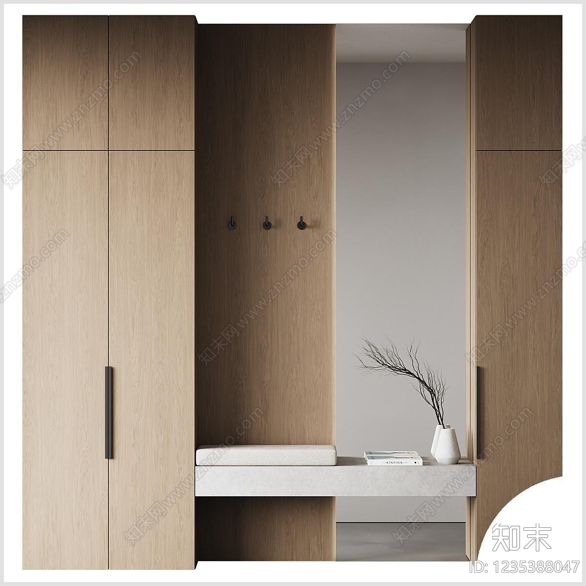 原木风玄关背景墙3D模型下载【ID:1235388047】