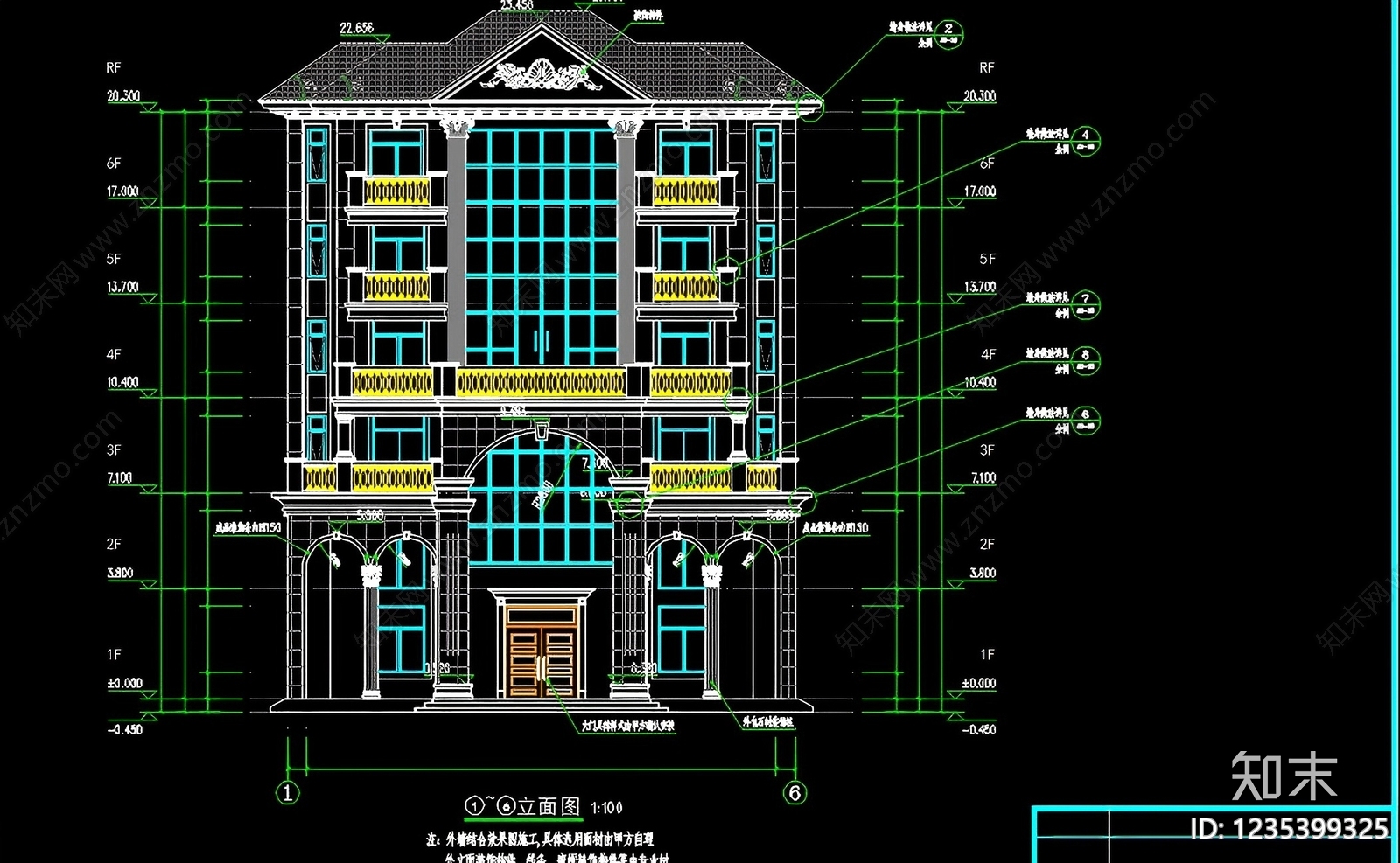 别墅建筑cad施工图下载【ID:1235399325】