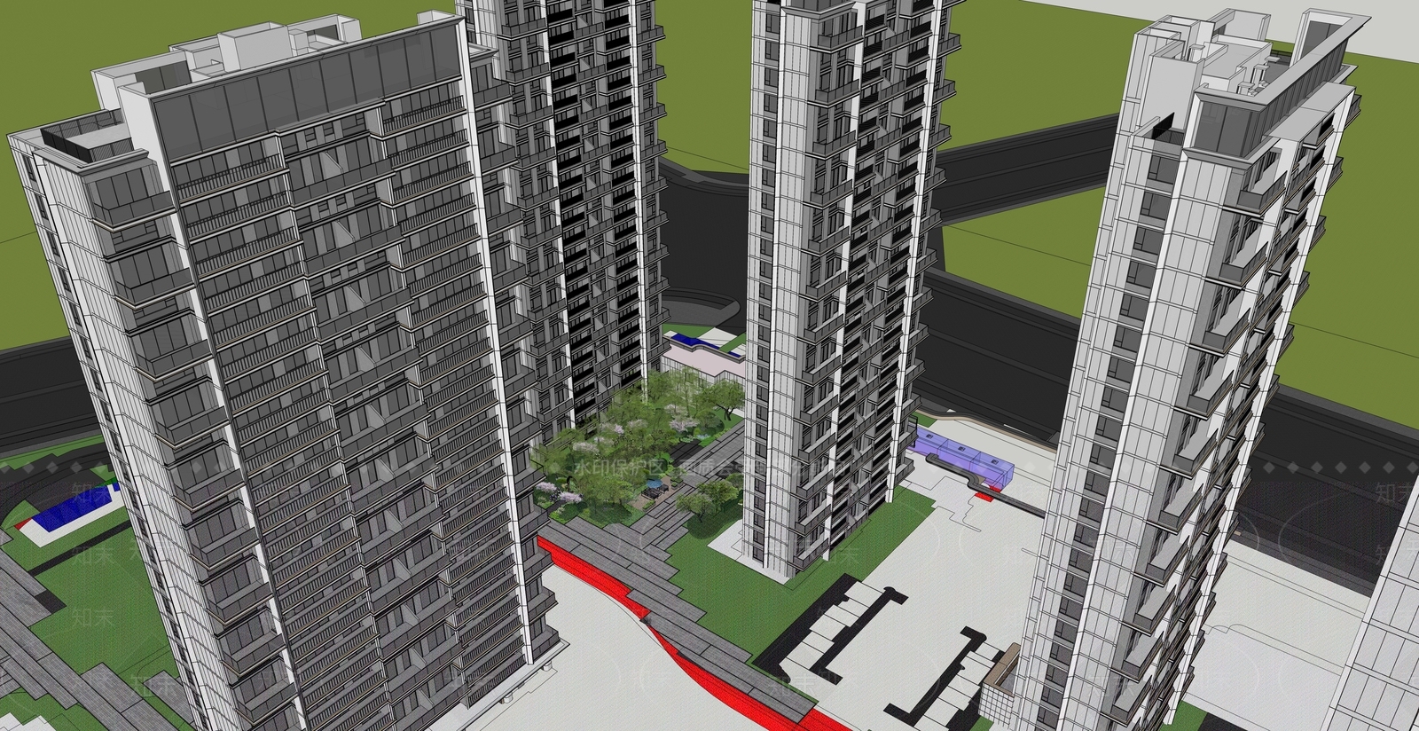 现代主义高层住宅SU模型下载【ID:1235405633】