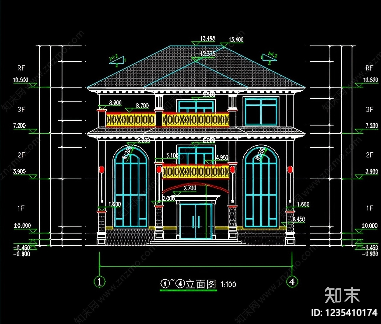 别墅建筑cad施工图下载【ID:1235410174】