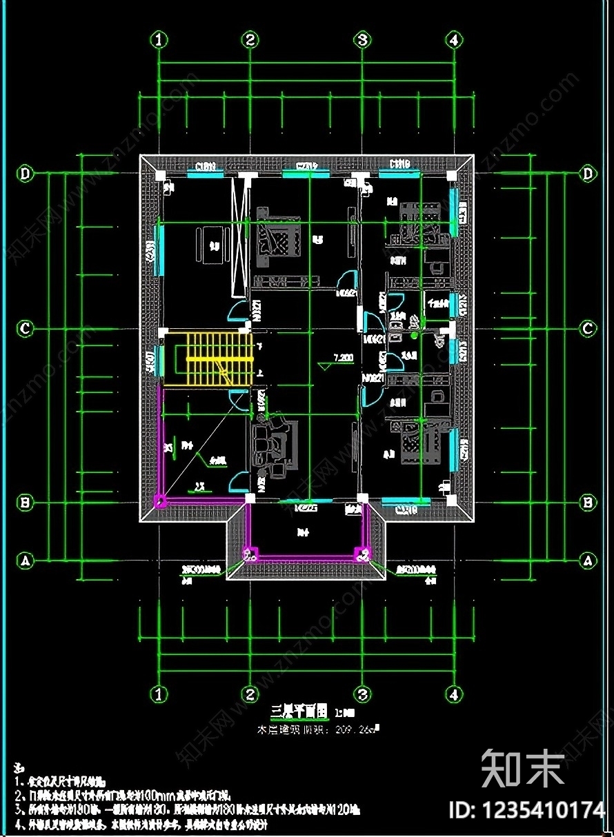 别墅建筑cad施工图下载【ID:1235410174】