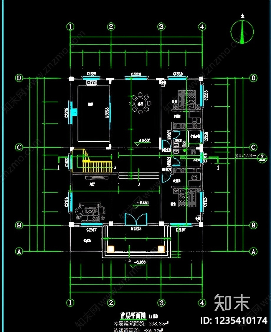 别墅建筑cad施工图下载【ID:1235410174】