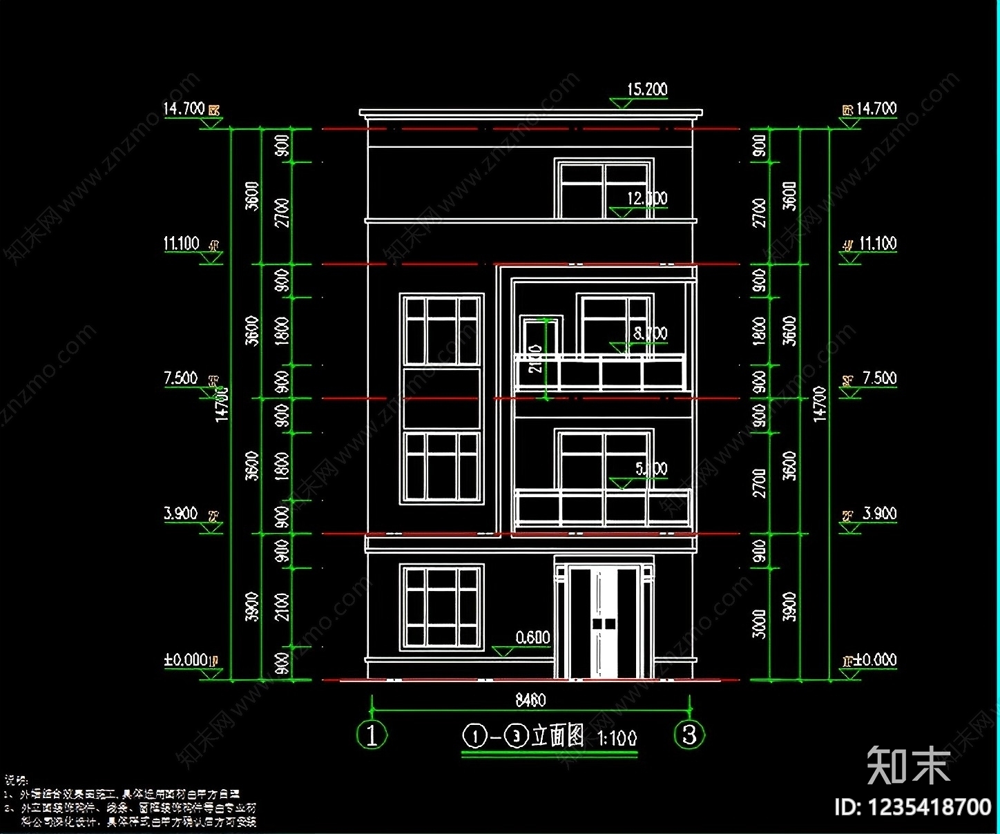 别墅建筑cad施工图下载【ID:1235418700】