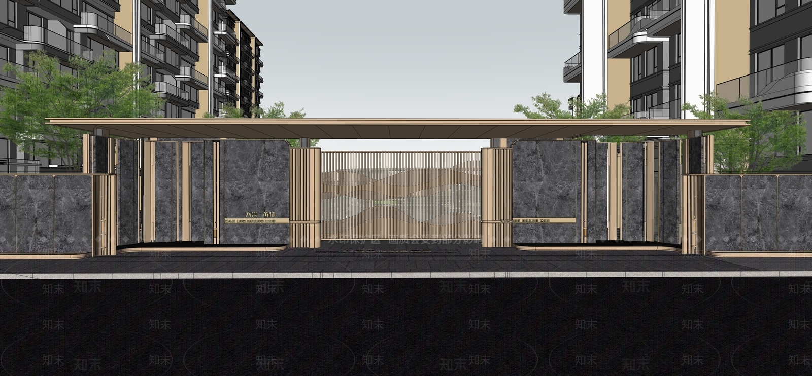 轻奢入口大门SU模型下载【ID:1235420297】
