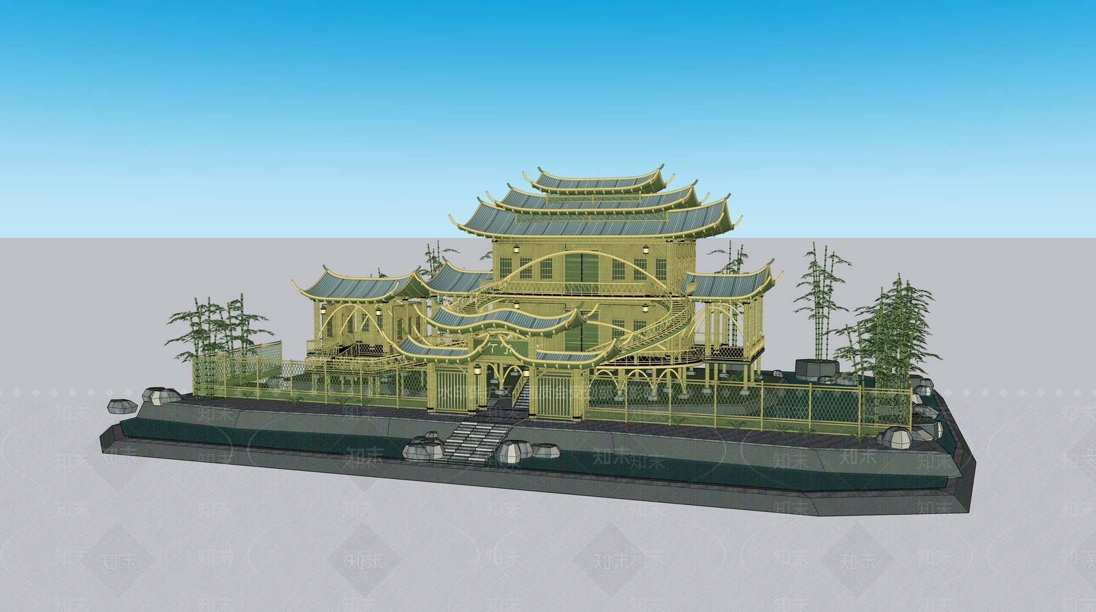 中式古建古建筑SU模型下载【ID:1235432262】