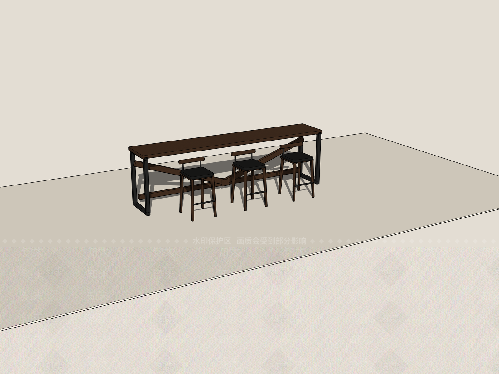 工业风餐桌椅SU模型下载【ID:1235433503】